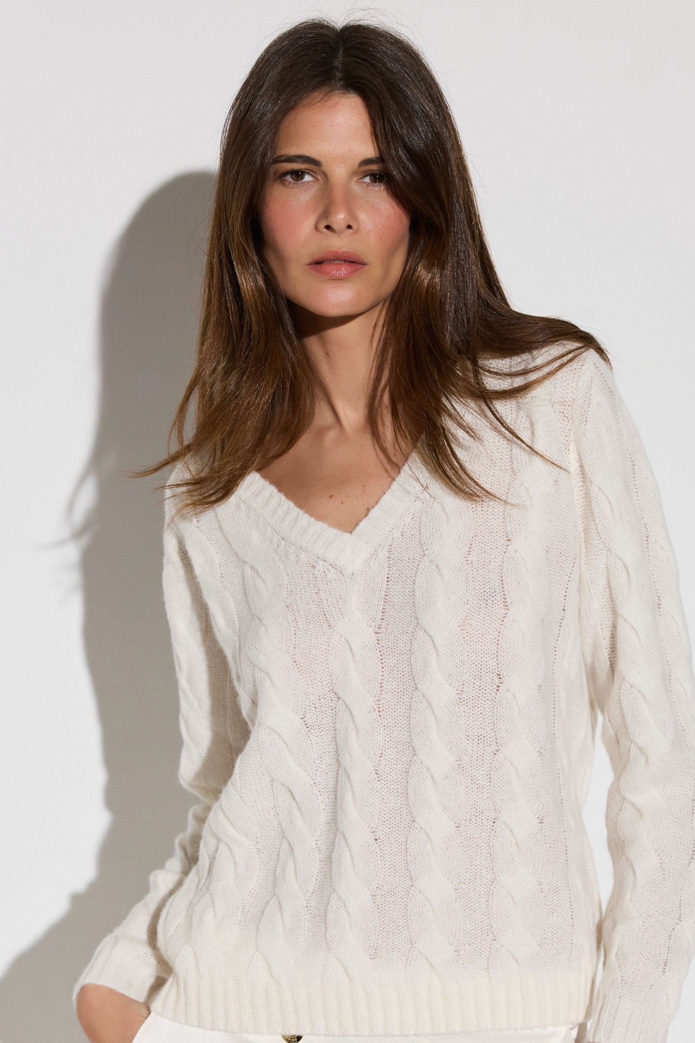 Pull col V à torsades NUAGE