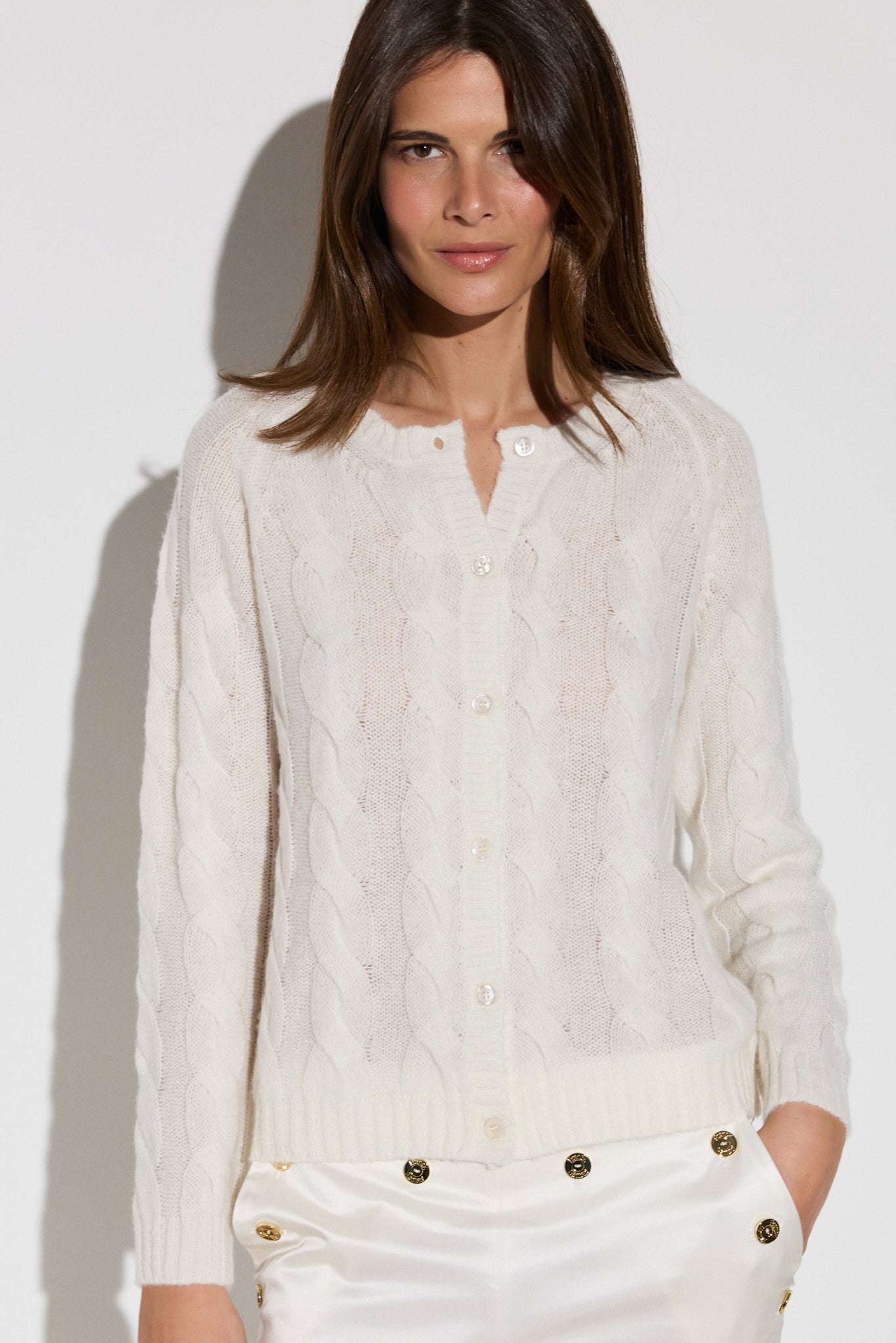 Cardigan à torsades en cachemire et soie NUAGE