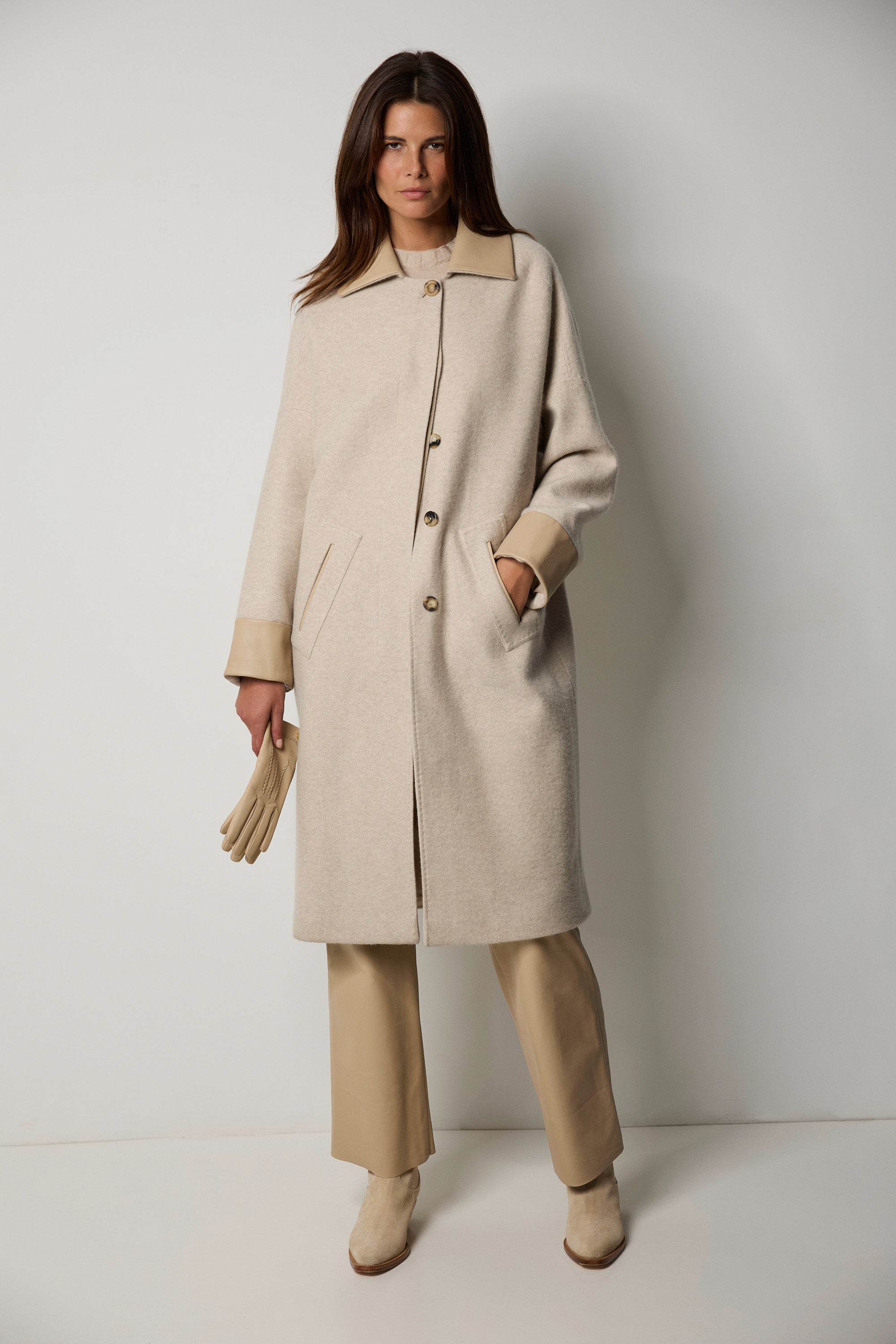 VIENNA cashmere and nappa leather coat