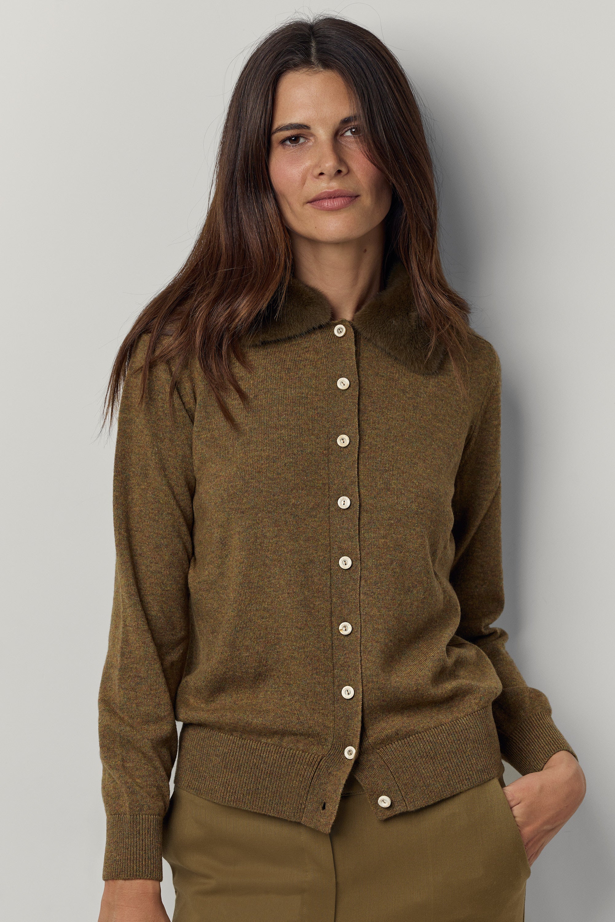 Mink collar cardigan