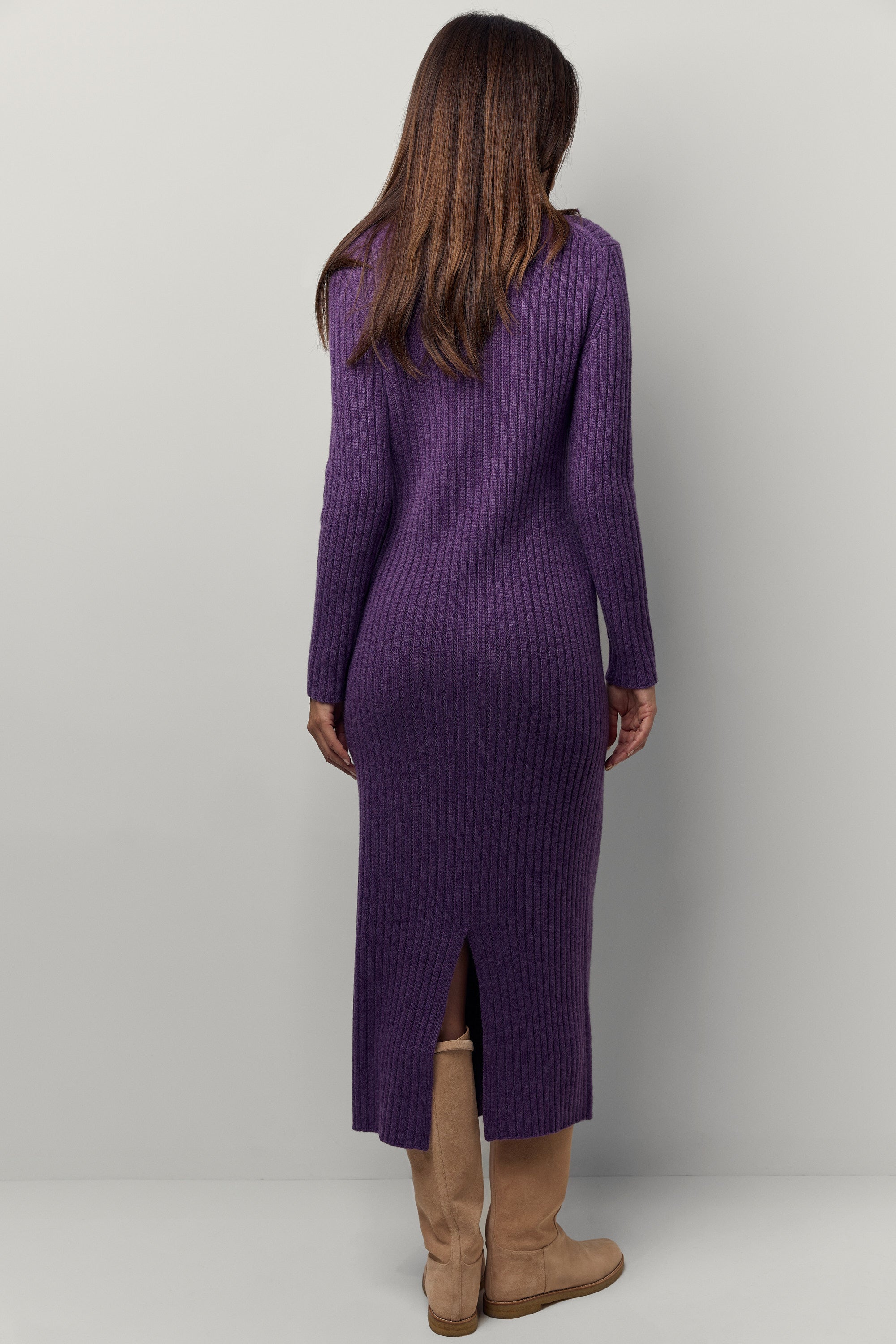 Robe longue en cachemire à côtes plates
