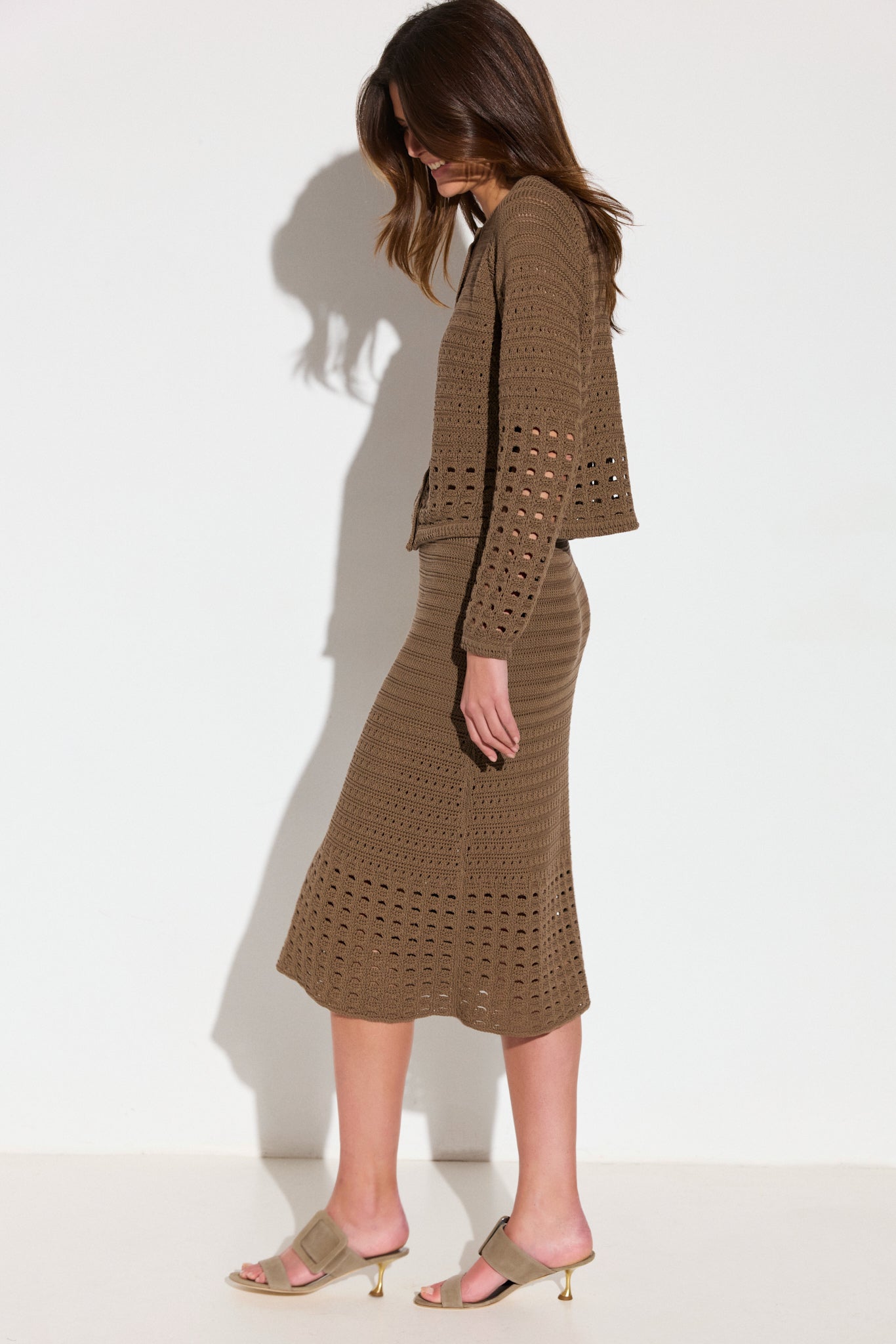 Jupe longue ajourée en coton et soie