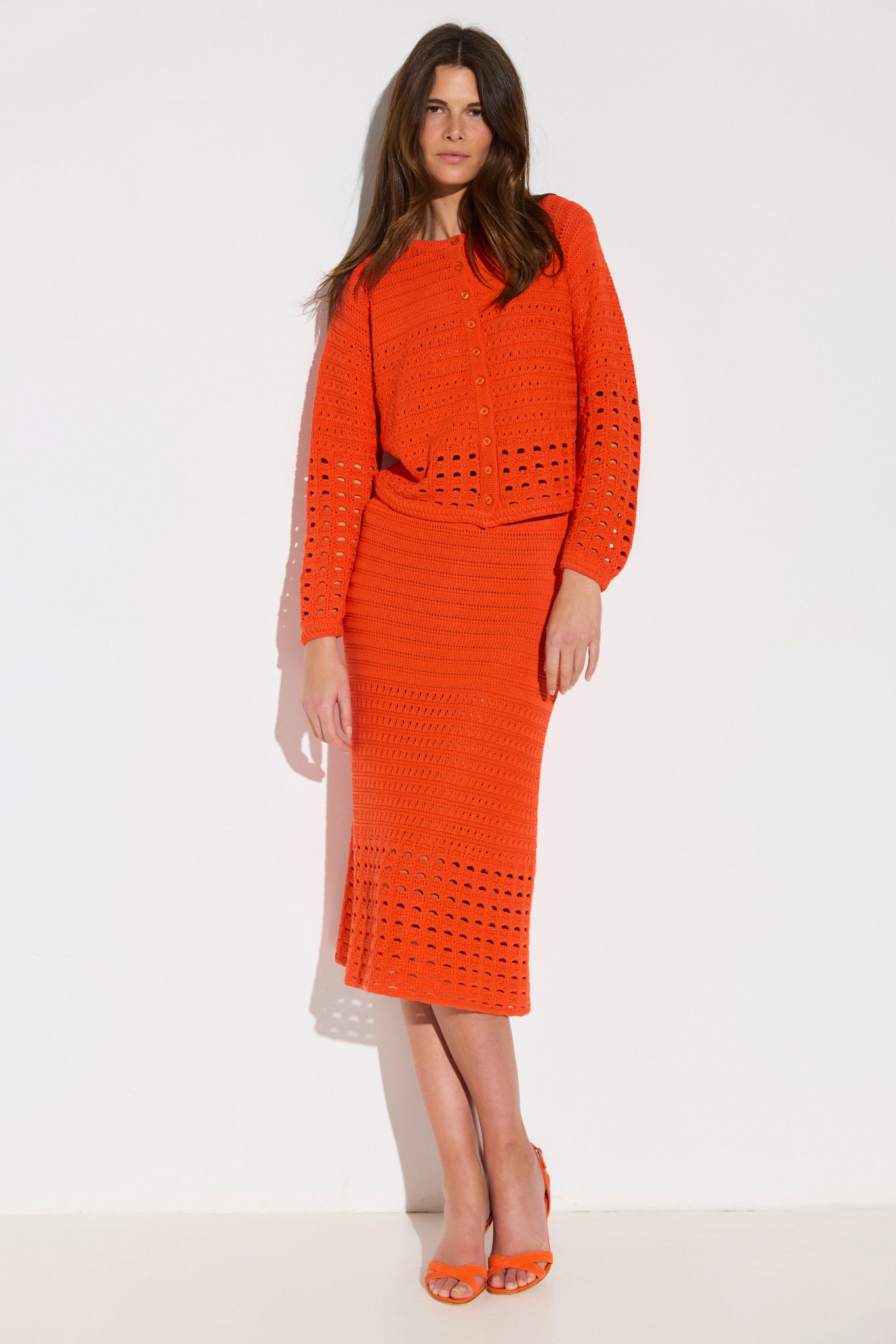 Jupe longue ajourée en coton et soie