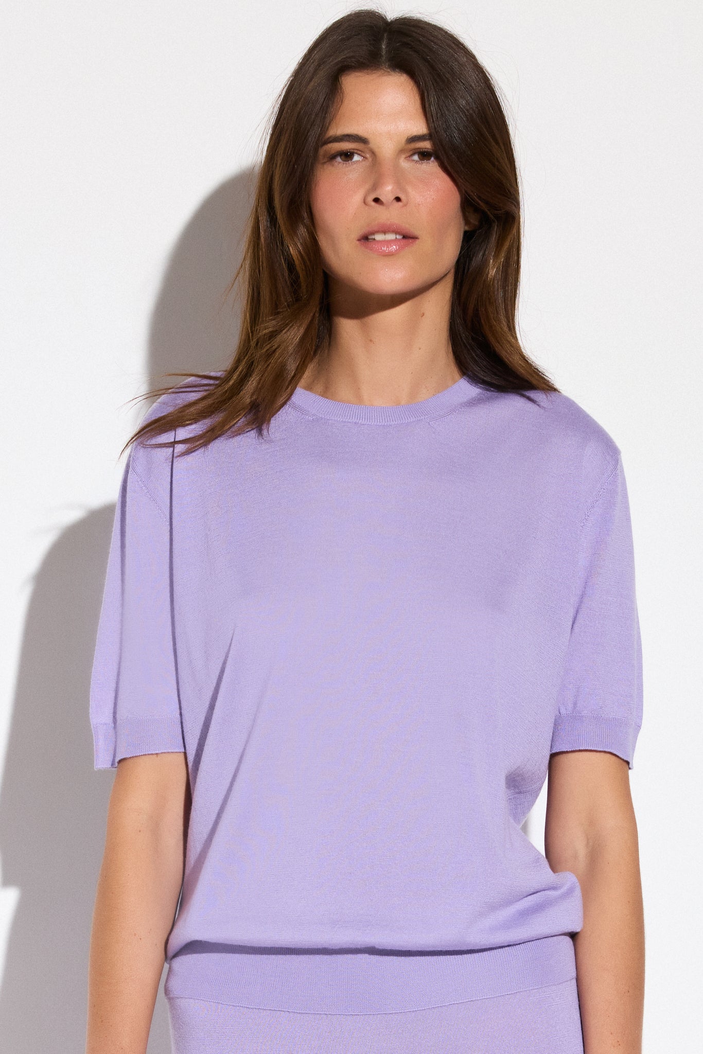 Top à manches courtes en cachemire et soie