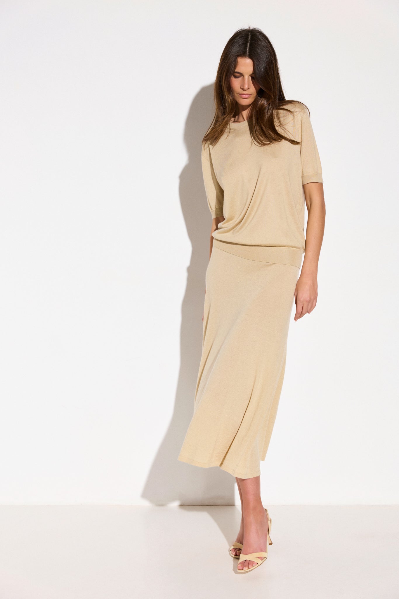 Jupe longue en cachemire et soie