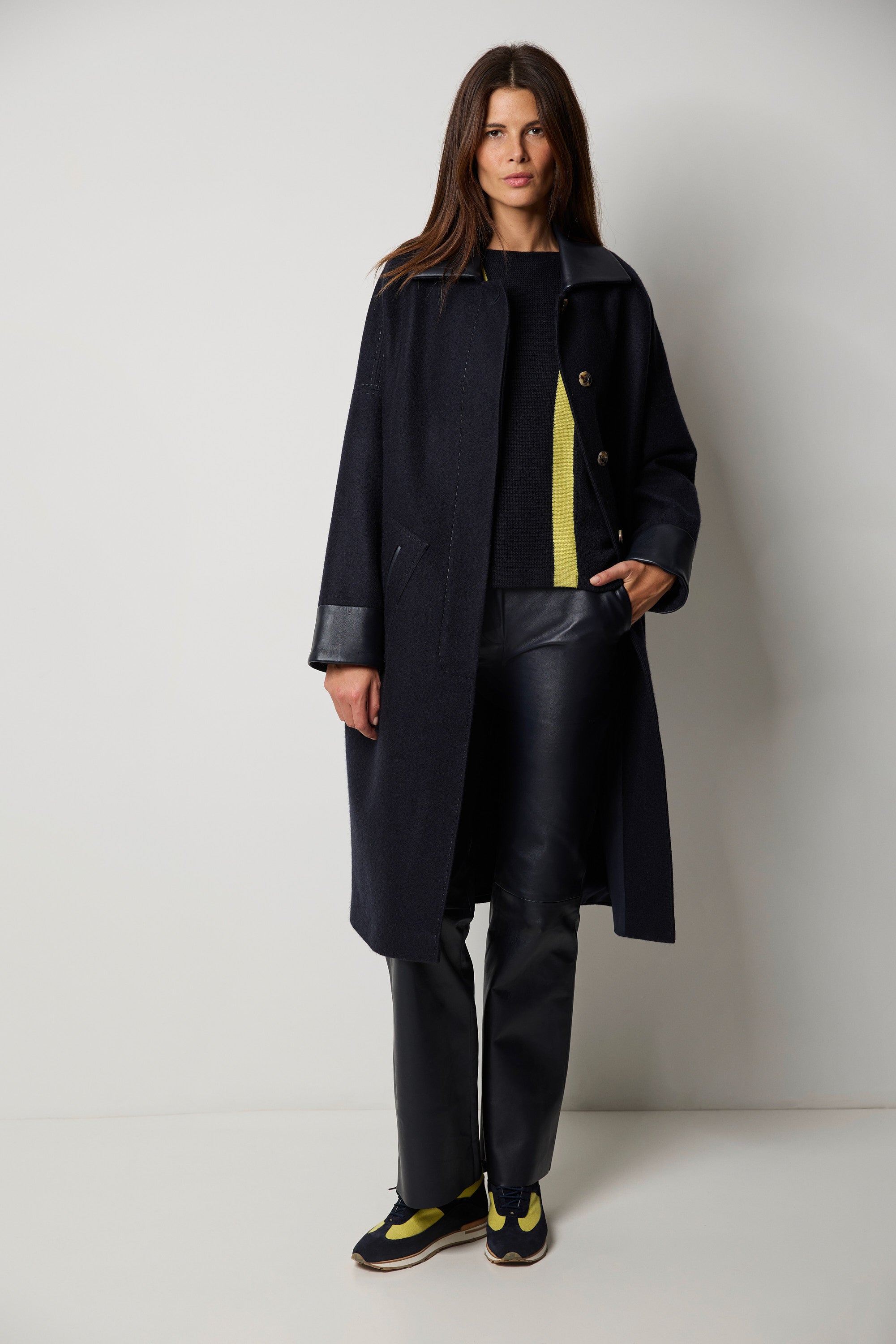 VIENNA cashmere and nappa leather coat