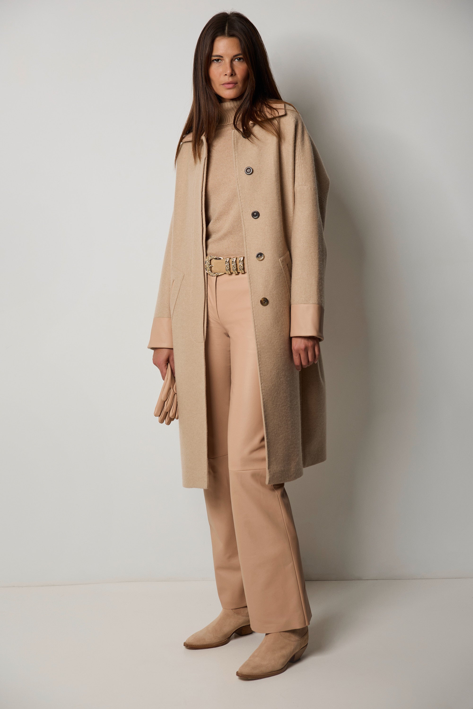 VIENNA cashmere and nappa leather coat