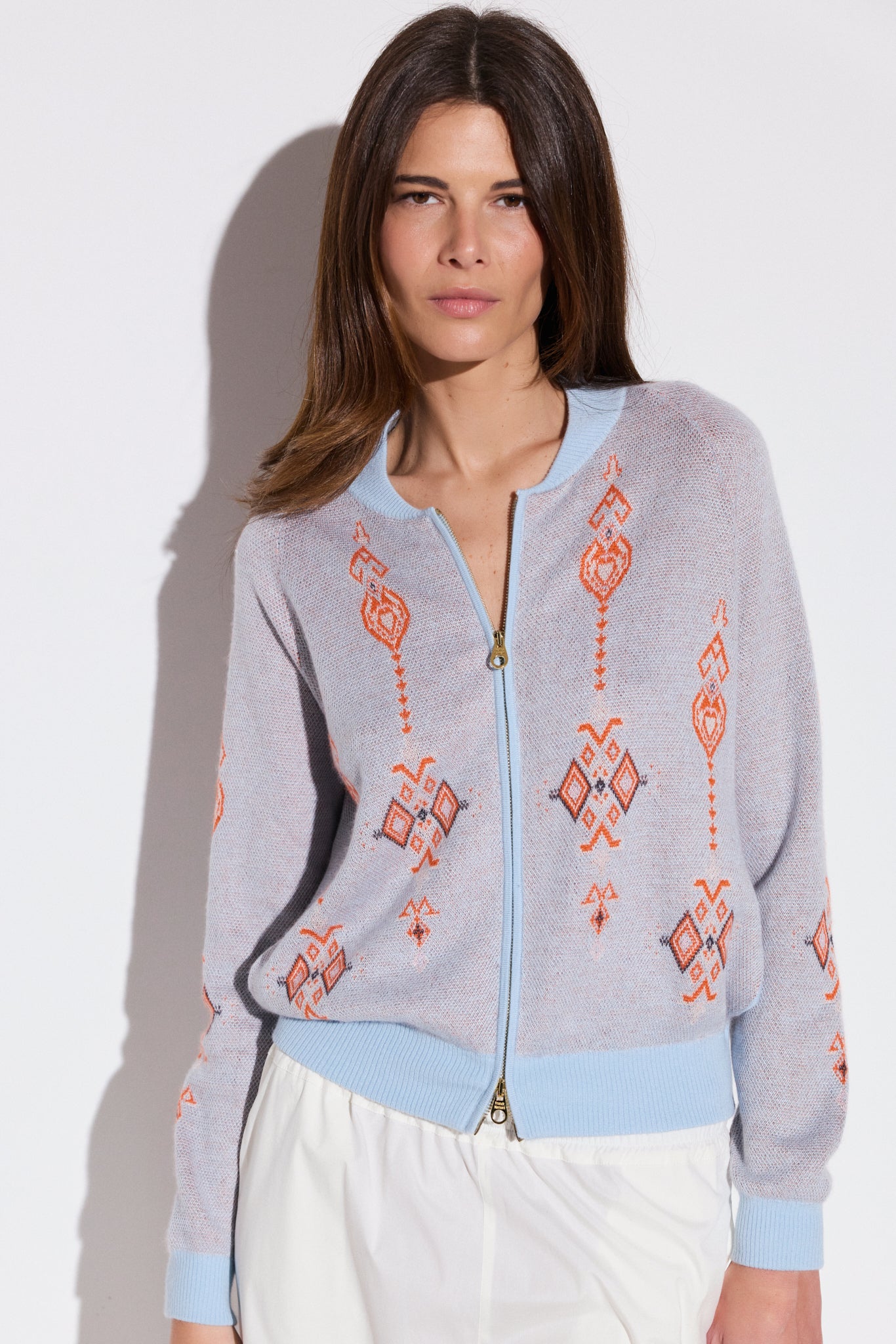 Jacquard Bomber Cardigan