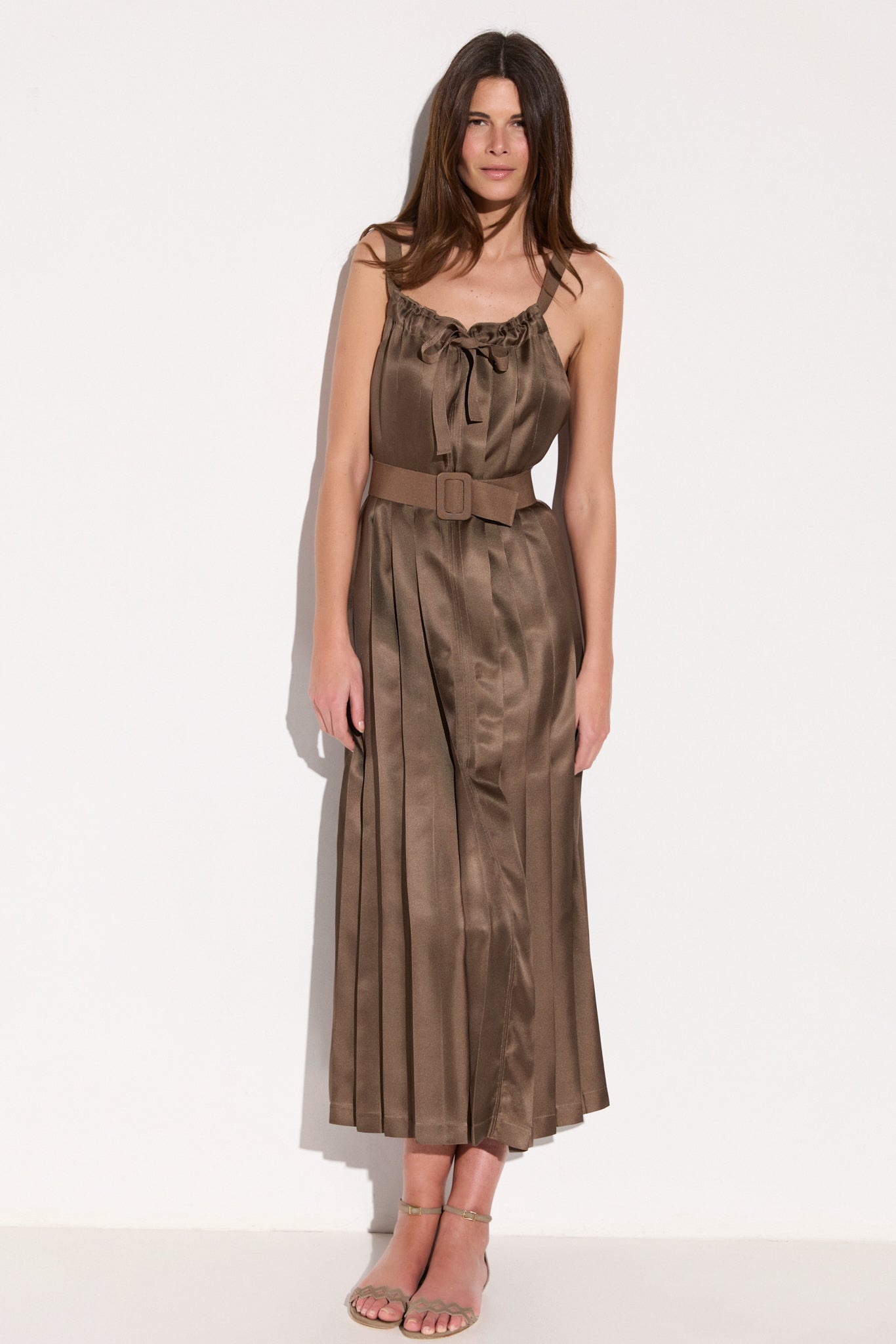 Robe longue en soie PIEGHE