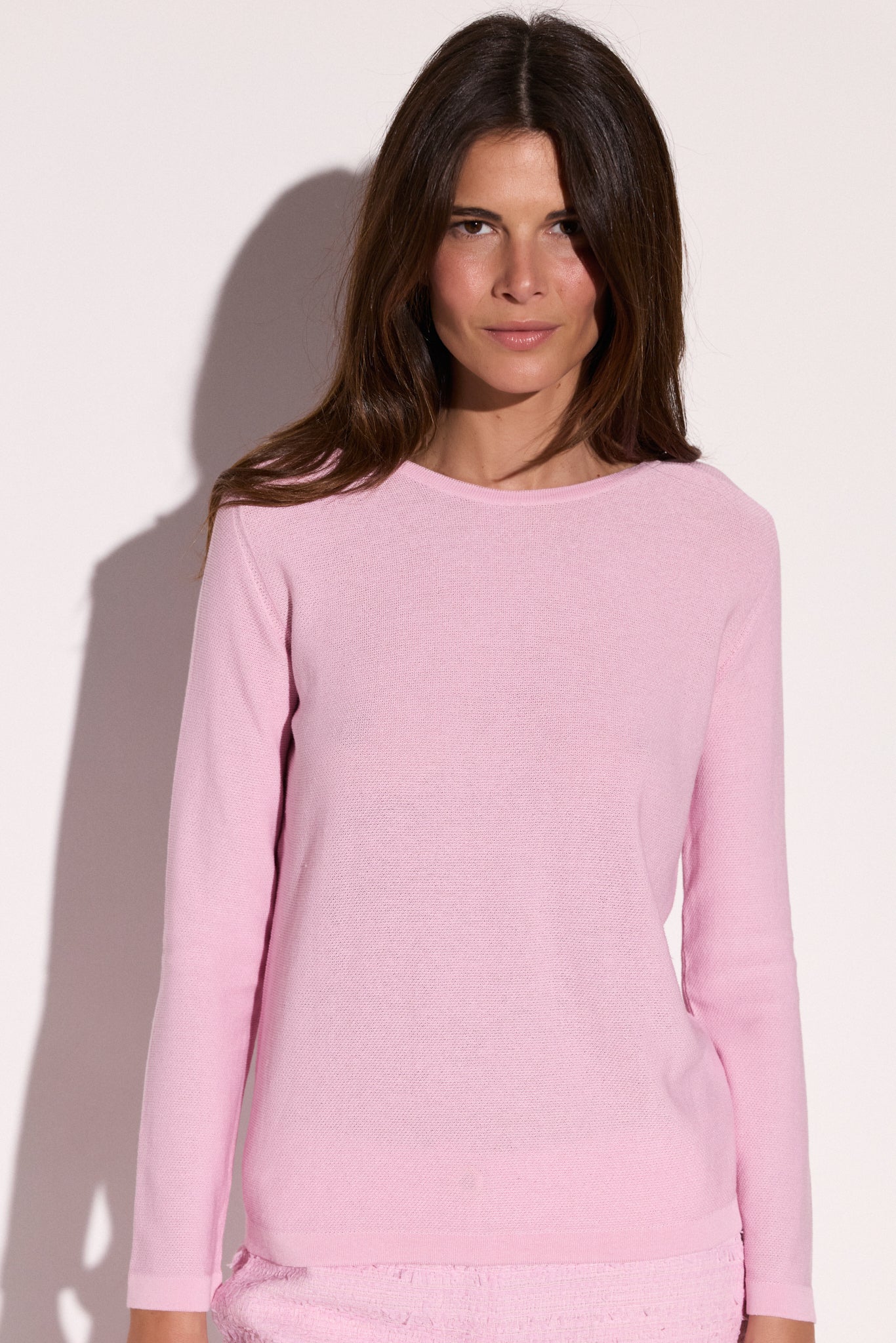 Top à manches longues en coton et soie