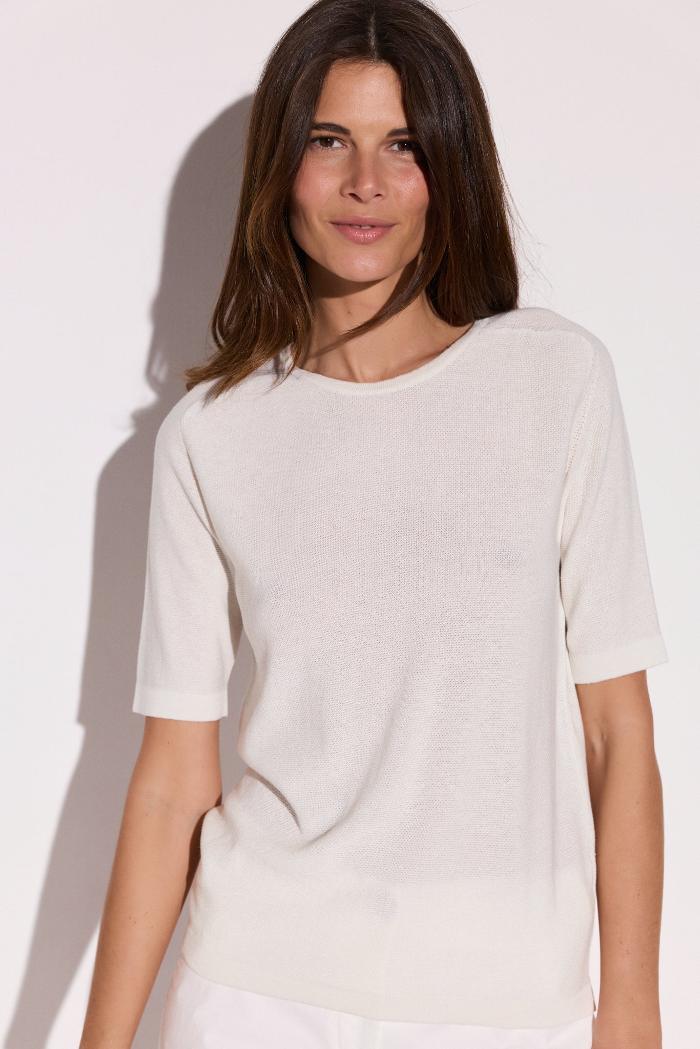 Top à manches courtes en coton et soie