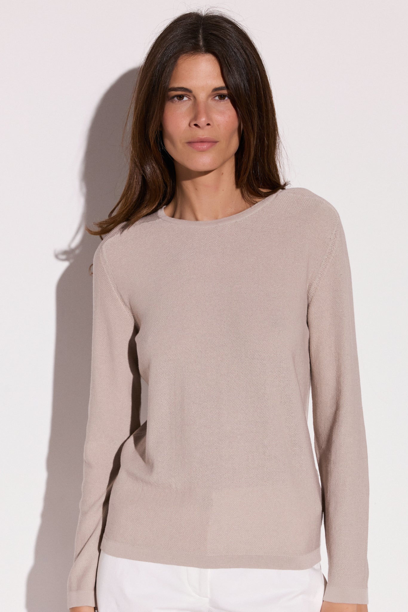 Top à manches longues en coton et soie