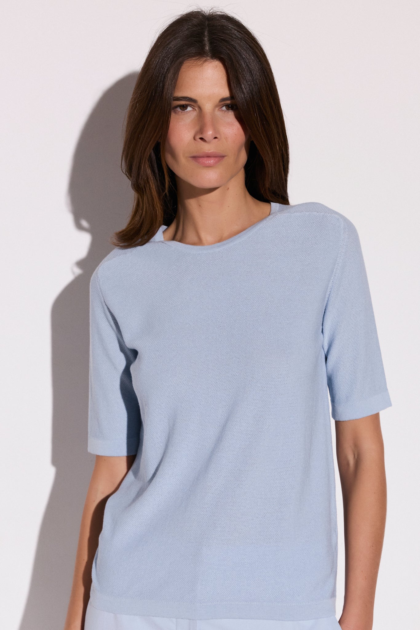 Top à manches courtes en coton et soie