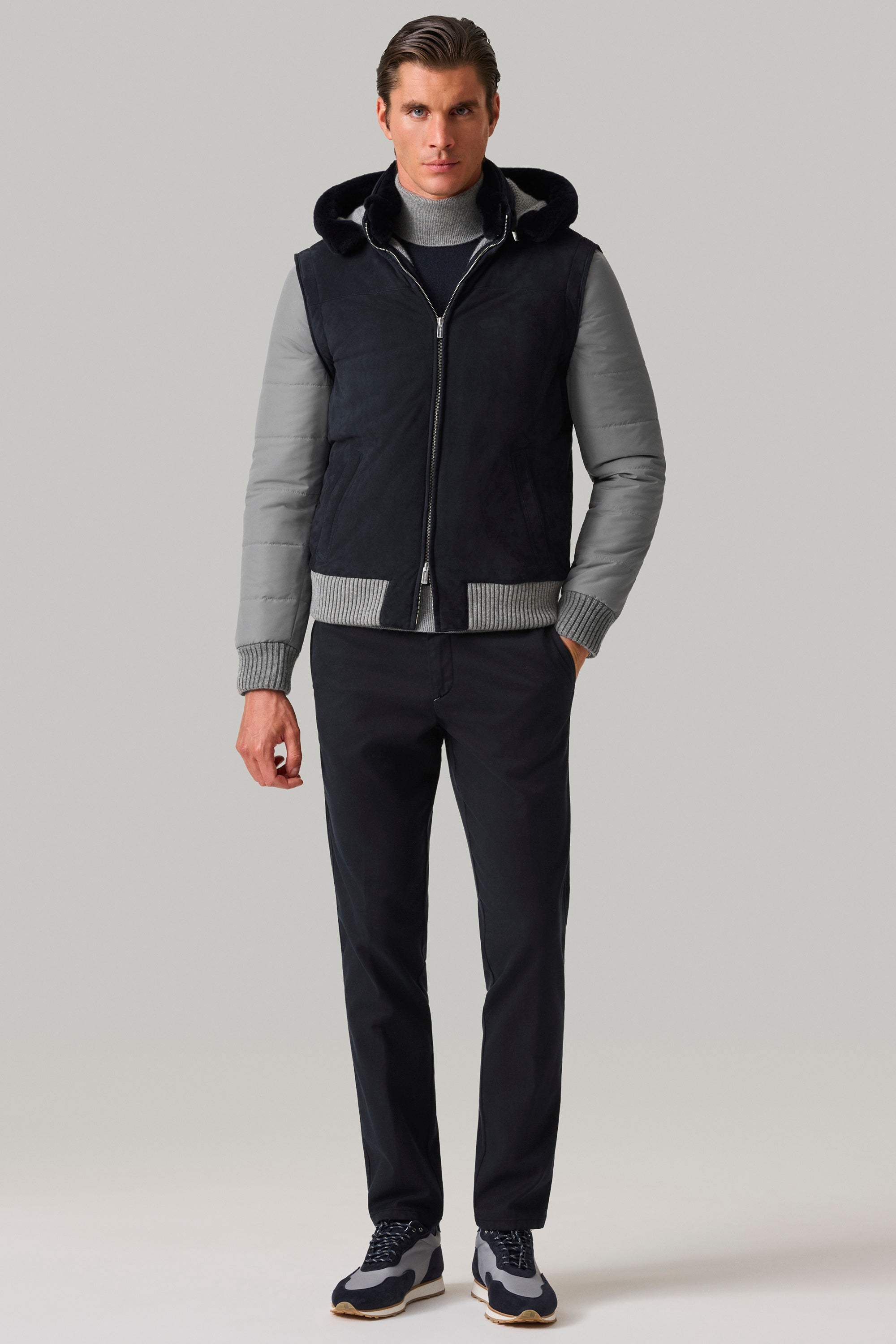 BRIDGE jacket in ultra-light suede and silk nylon