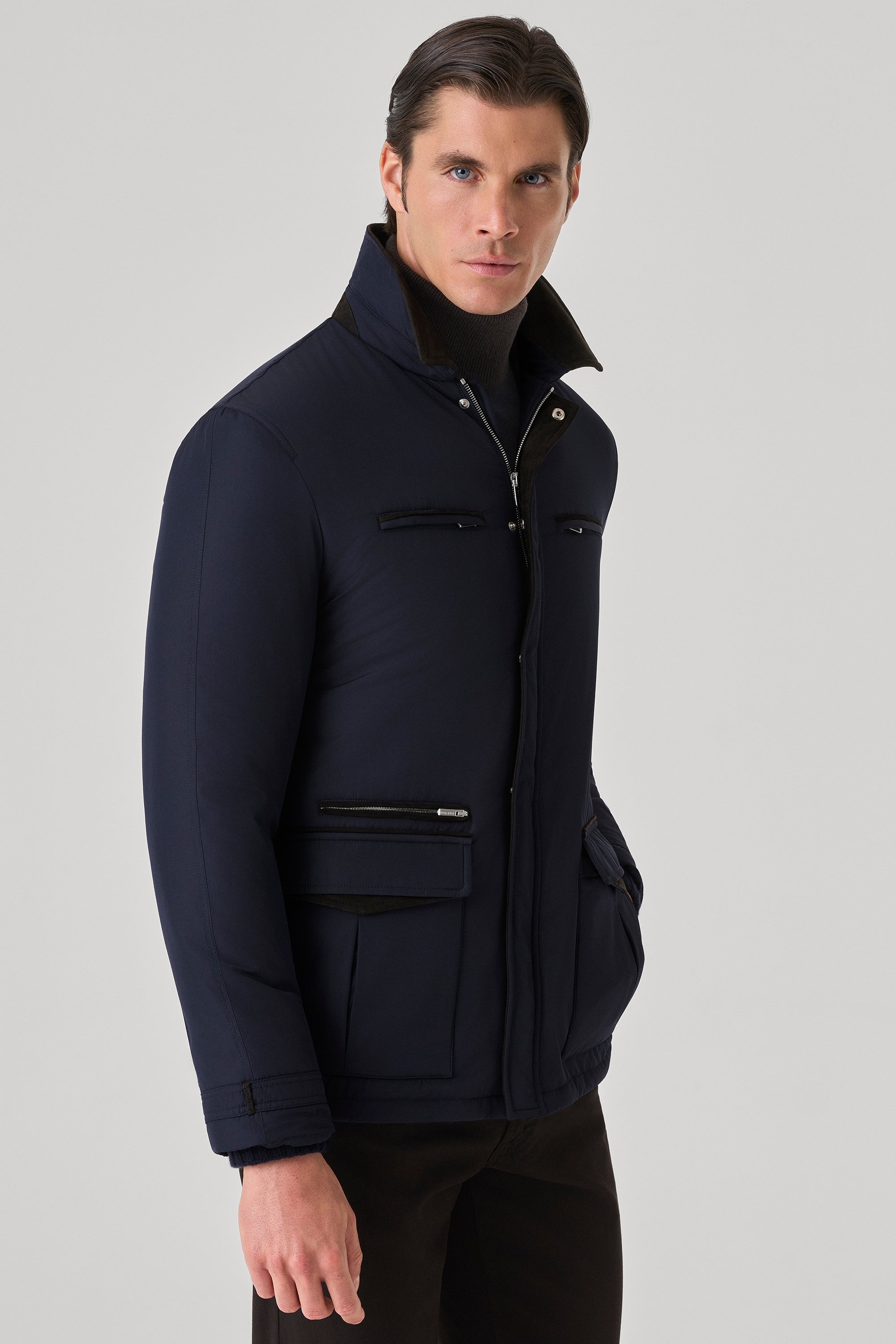 Parka Bond en silk nylon ultra-light et suède