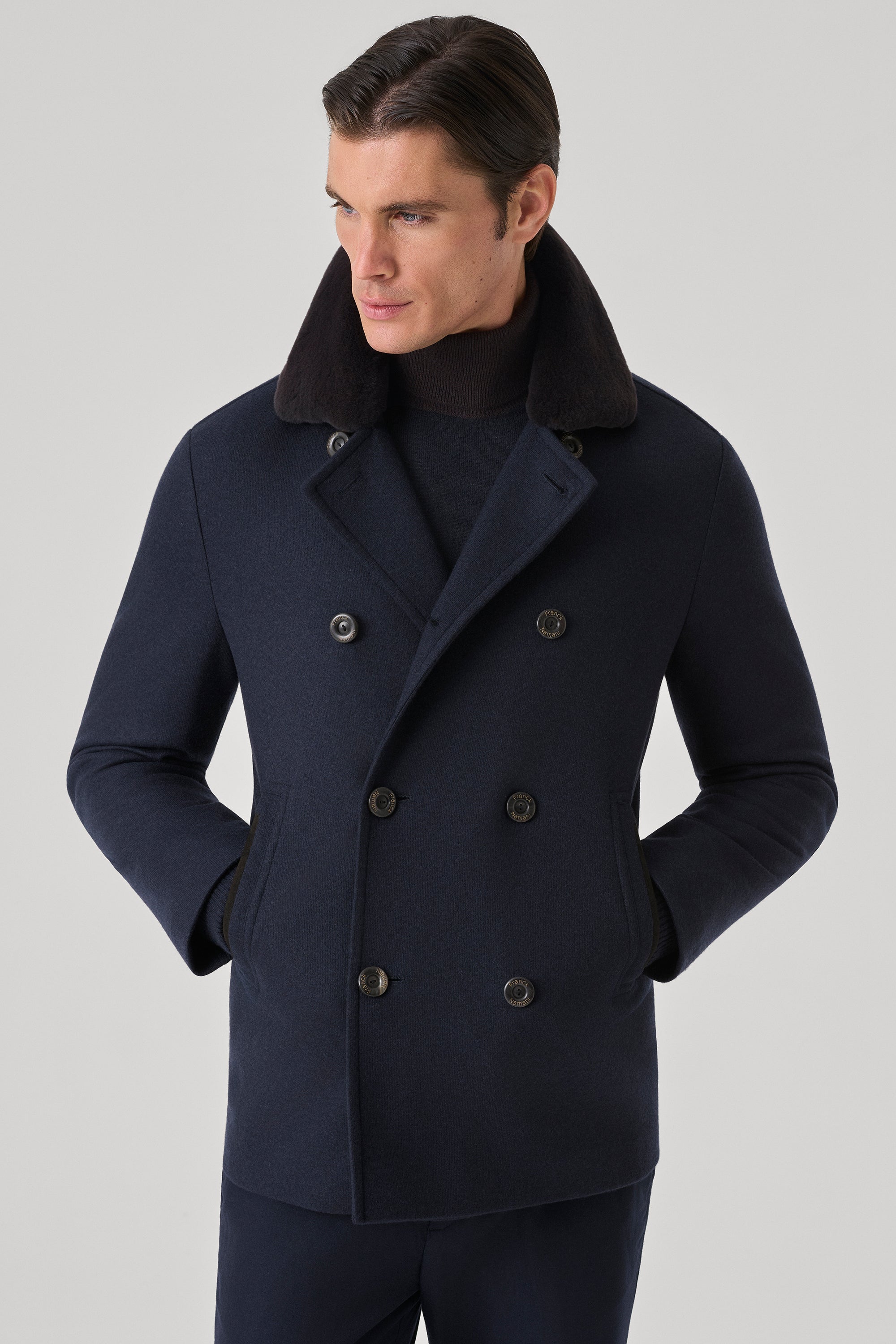 Ultimum cashmere® felt duffle coat with mink collar