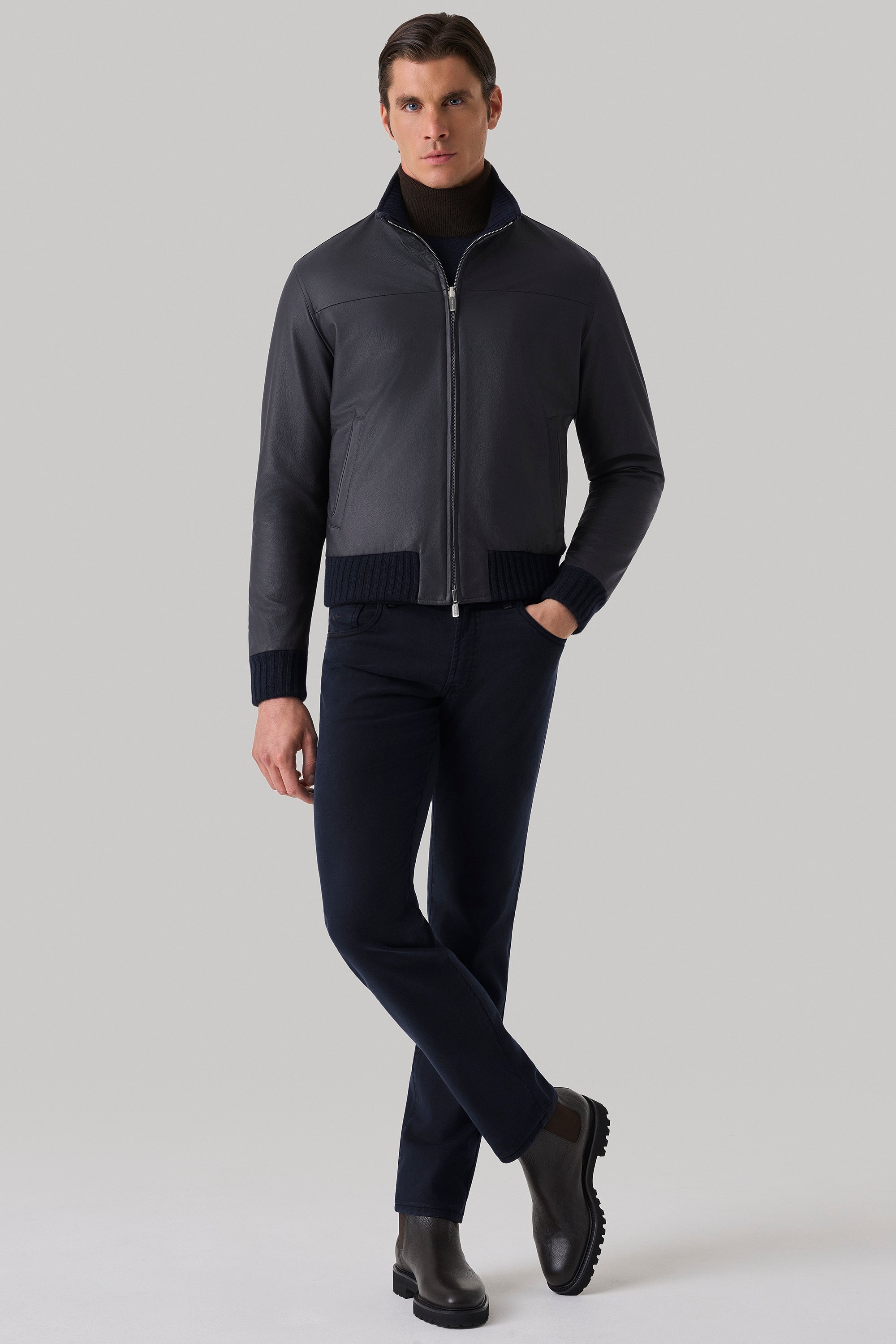 Blouson Confort réversible en cuir de cerf et ultimum cachemire felt