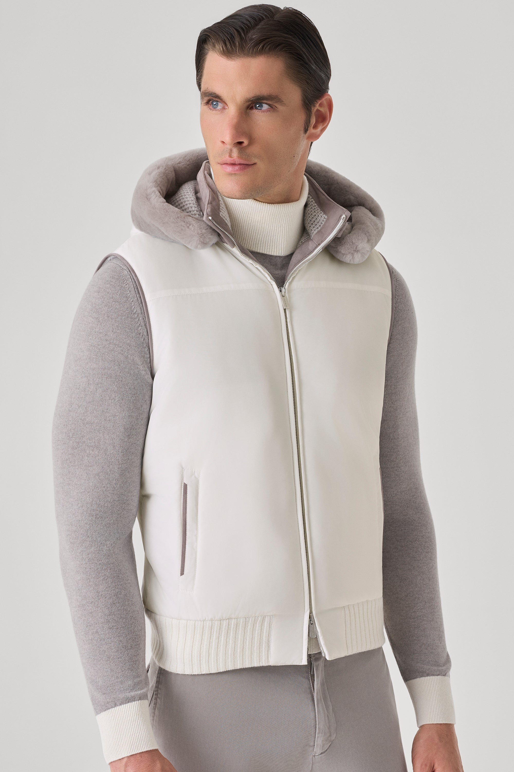 Gilet Elvis en silk nylon ultra-light et vison