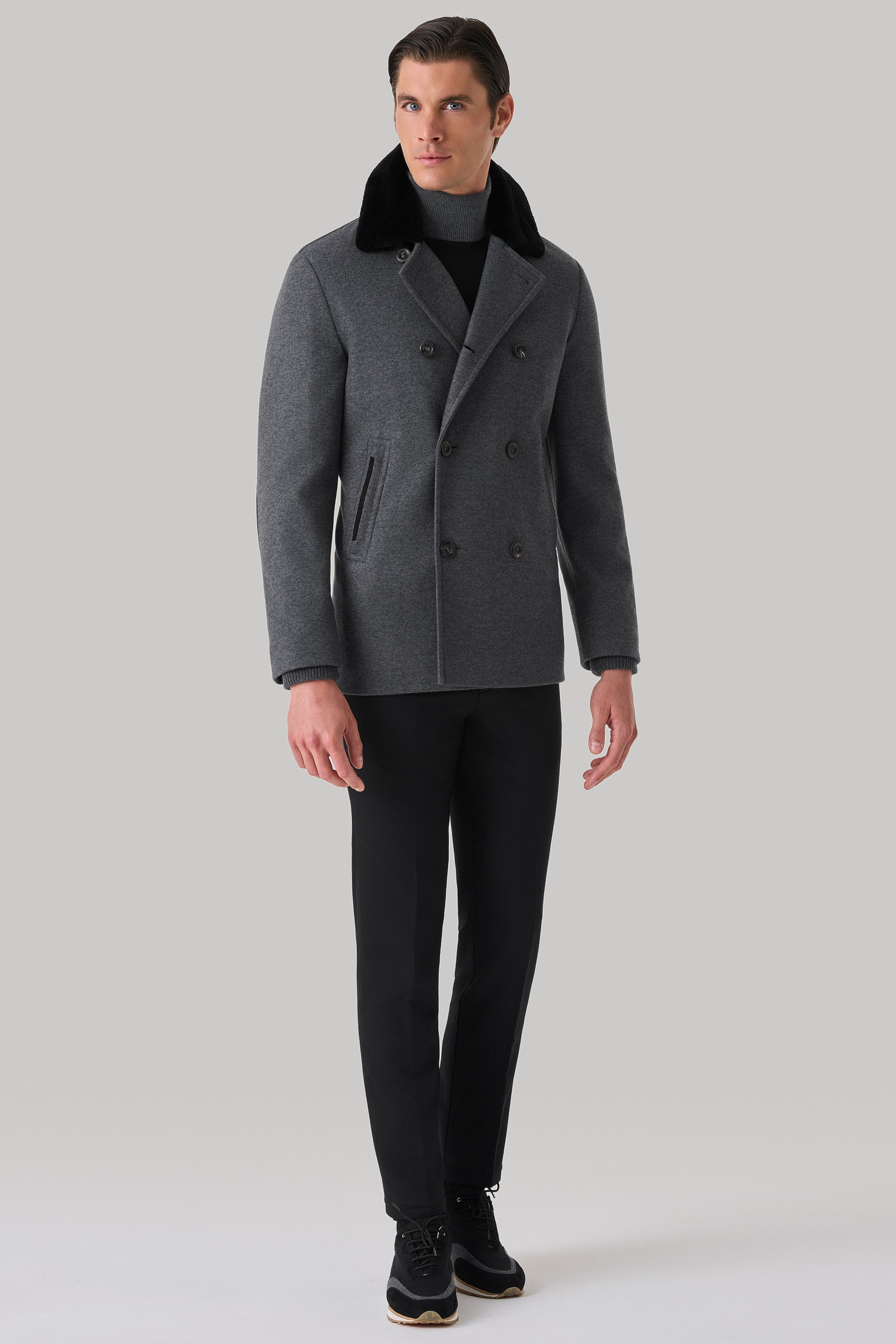 Ultimum cashmere® felt duffle coat with mink collar