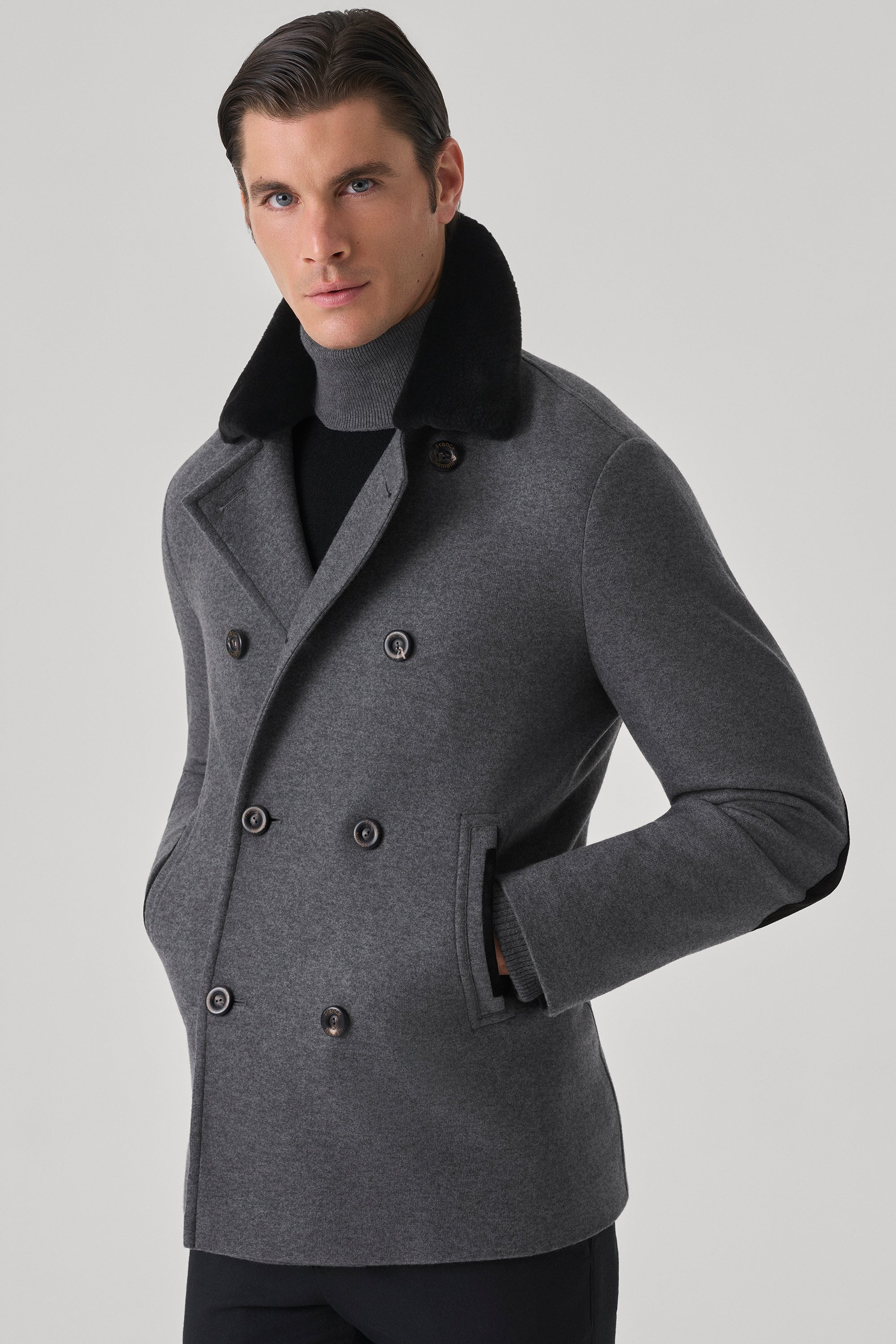 Ultimum cashmere® felt duffle coat with mink collar