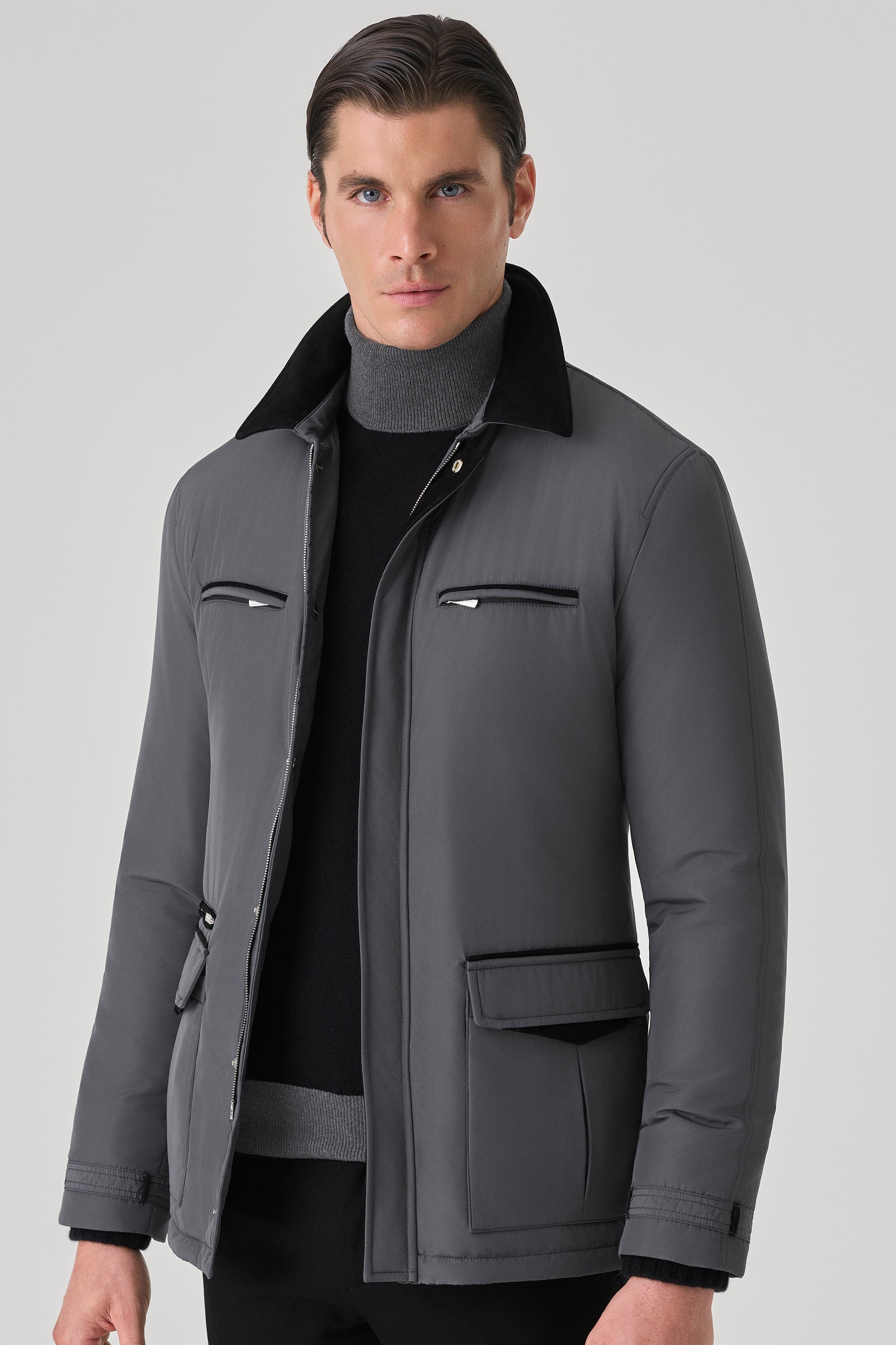 Parka Bond en silk nylon ultra-light et suède