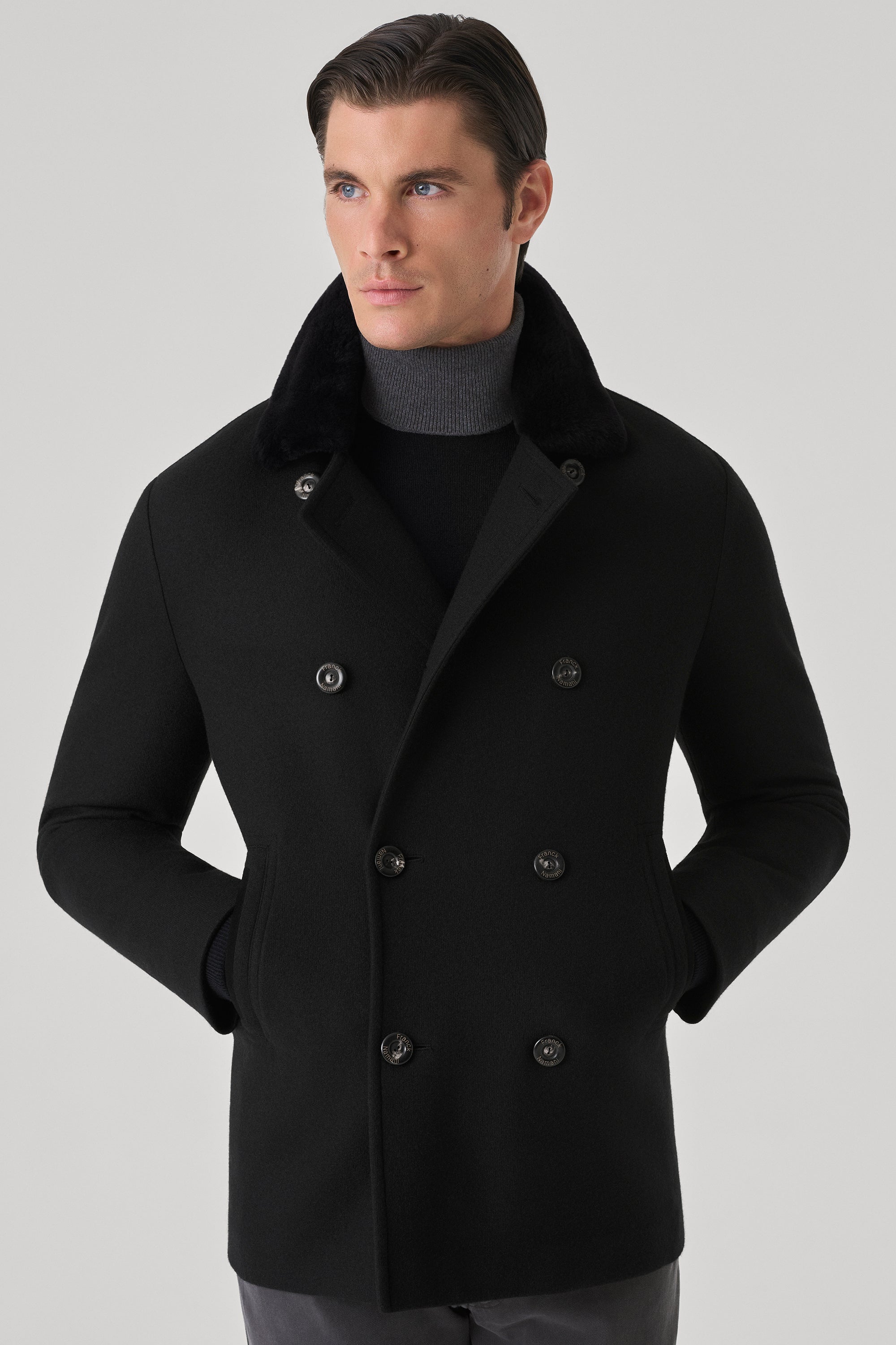 Ultimum cashmere® felt duffle coat with mink collar