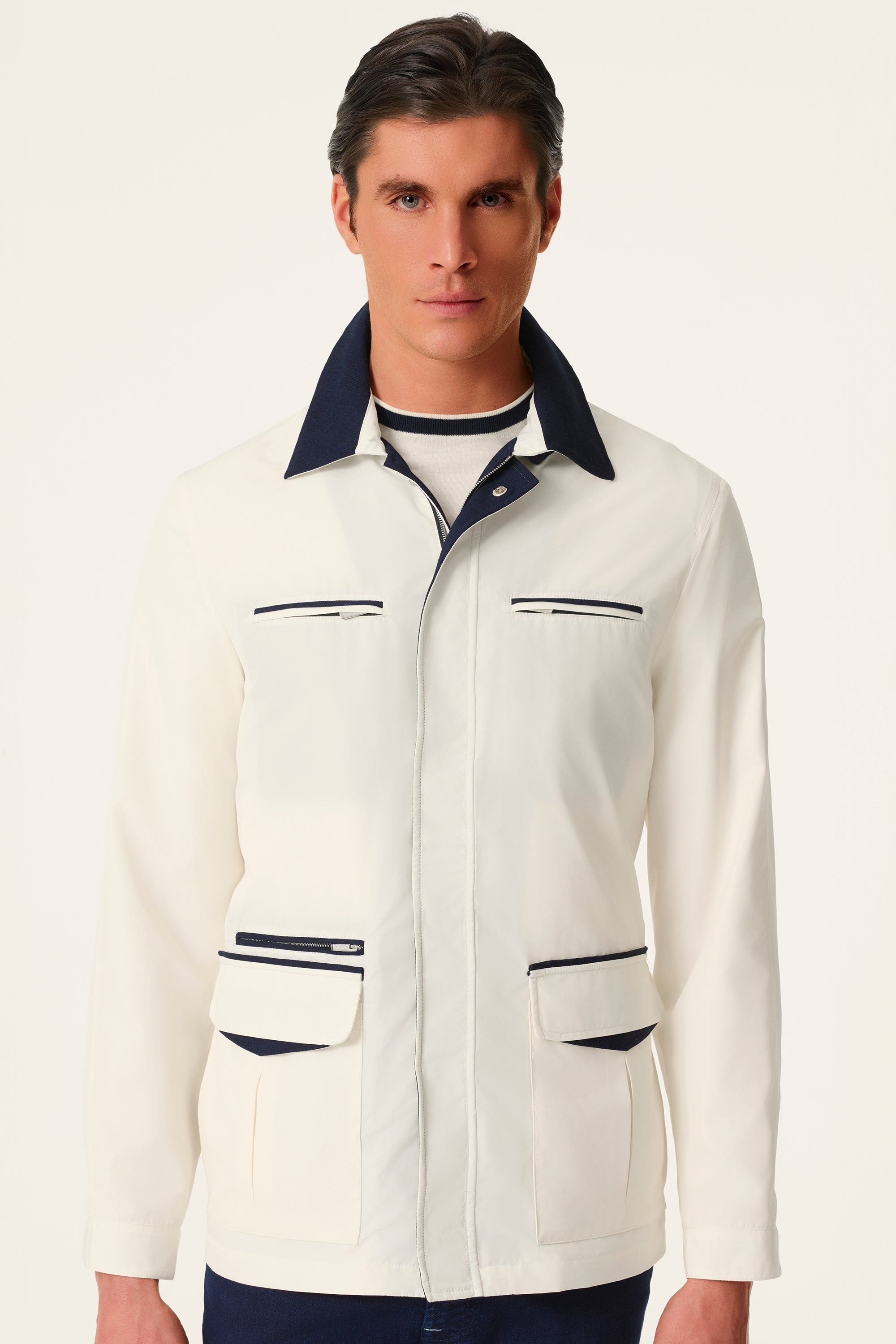 BOND Parka in ultra-light silk nylon with denim details