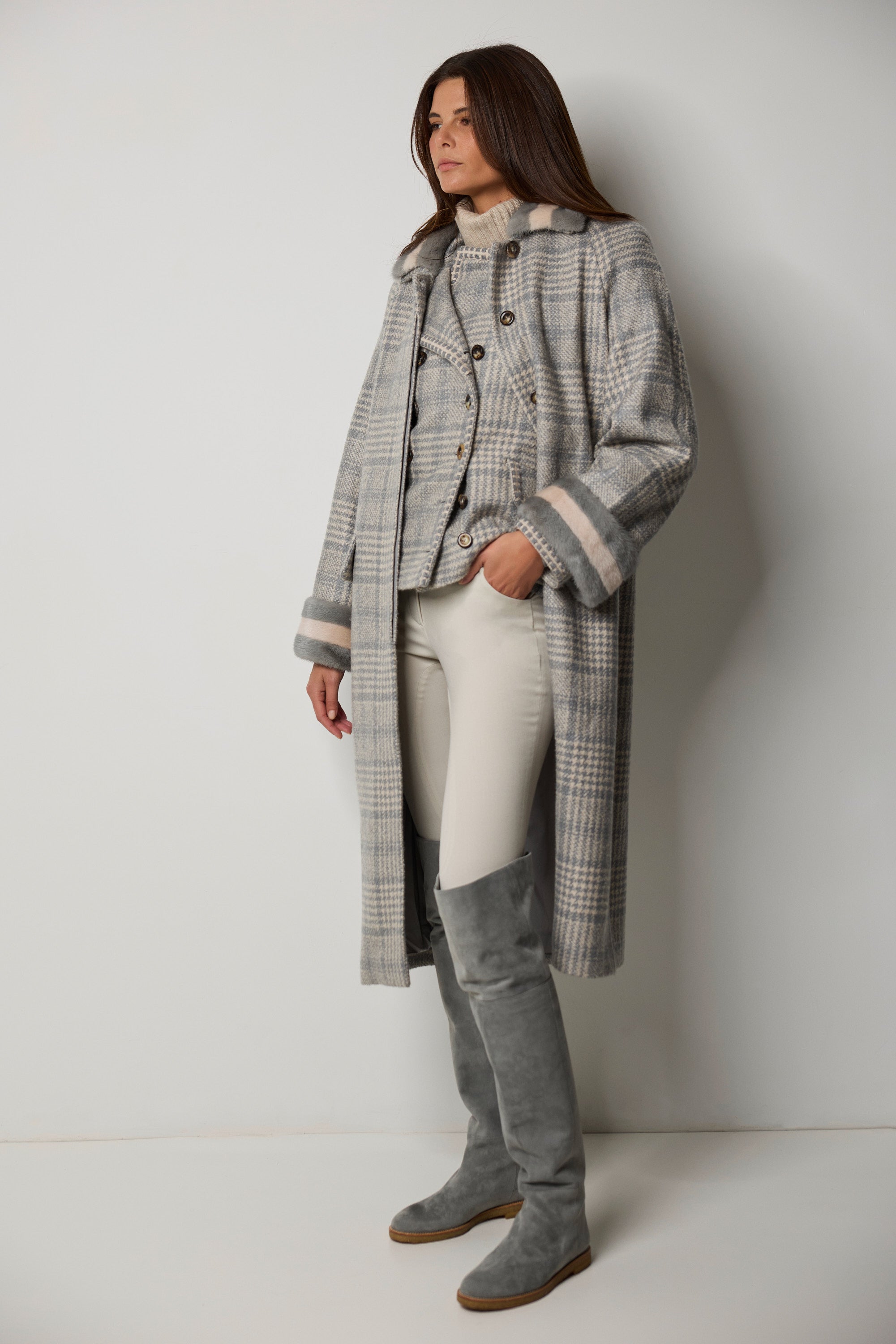 Manteau en cachemire et soie bouclé LONDON