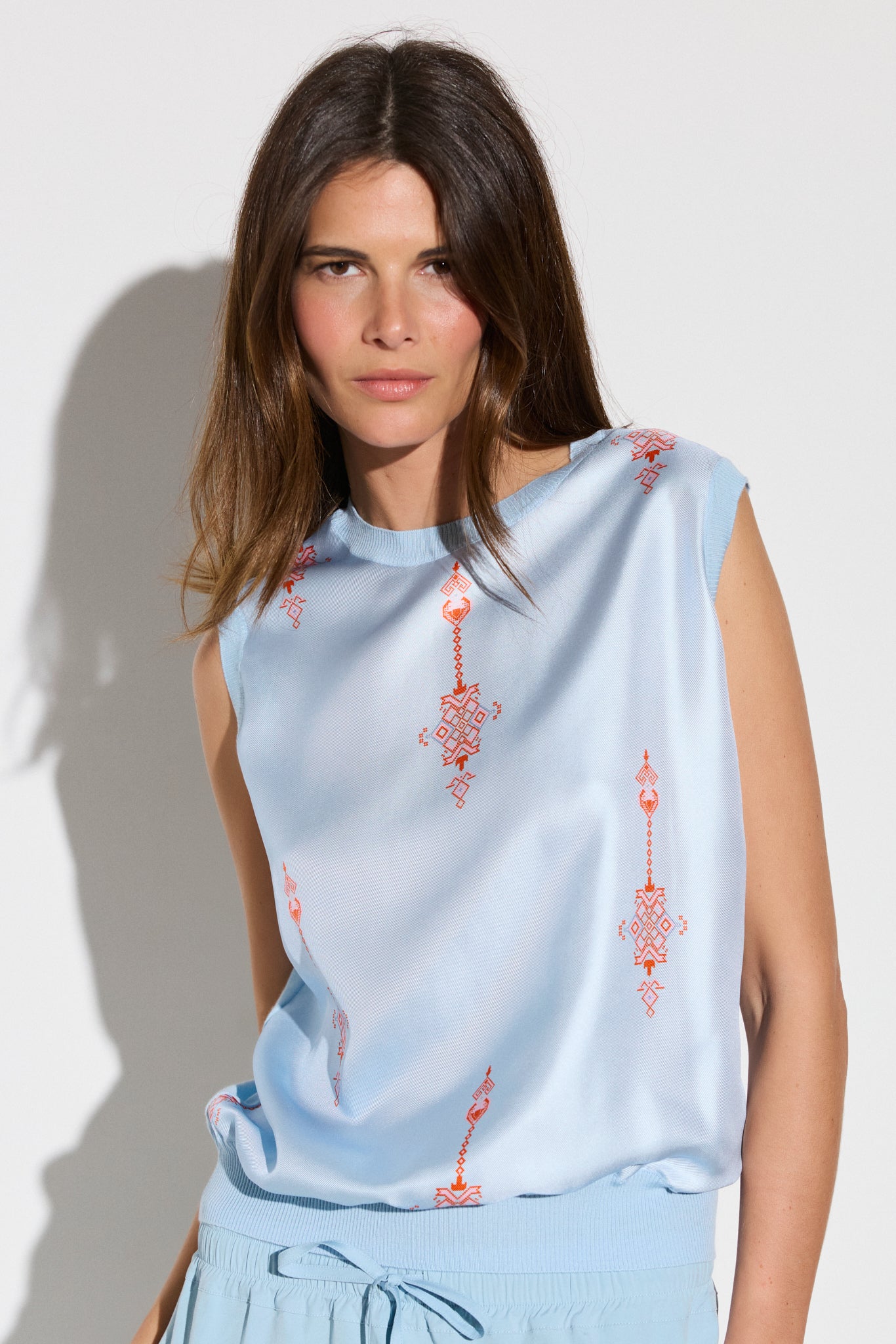 Top sans manches en cachemire et soie PERLE