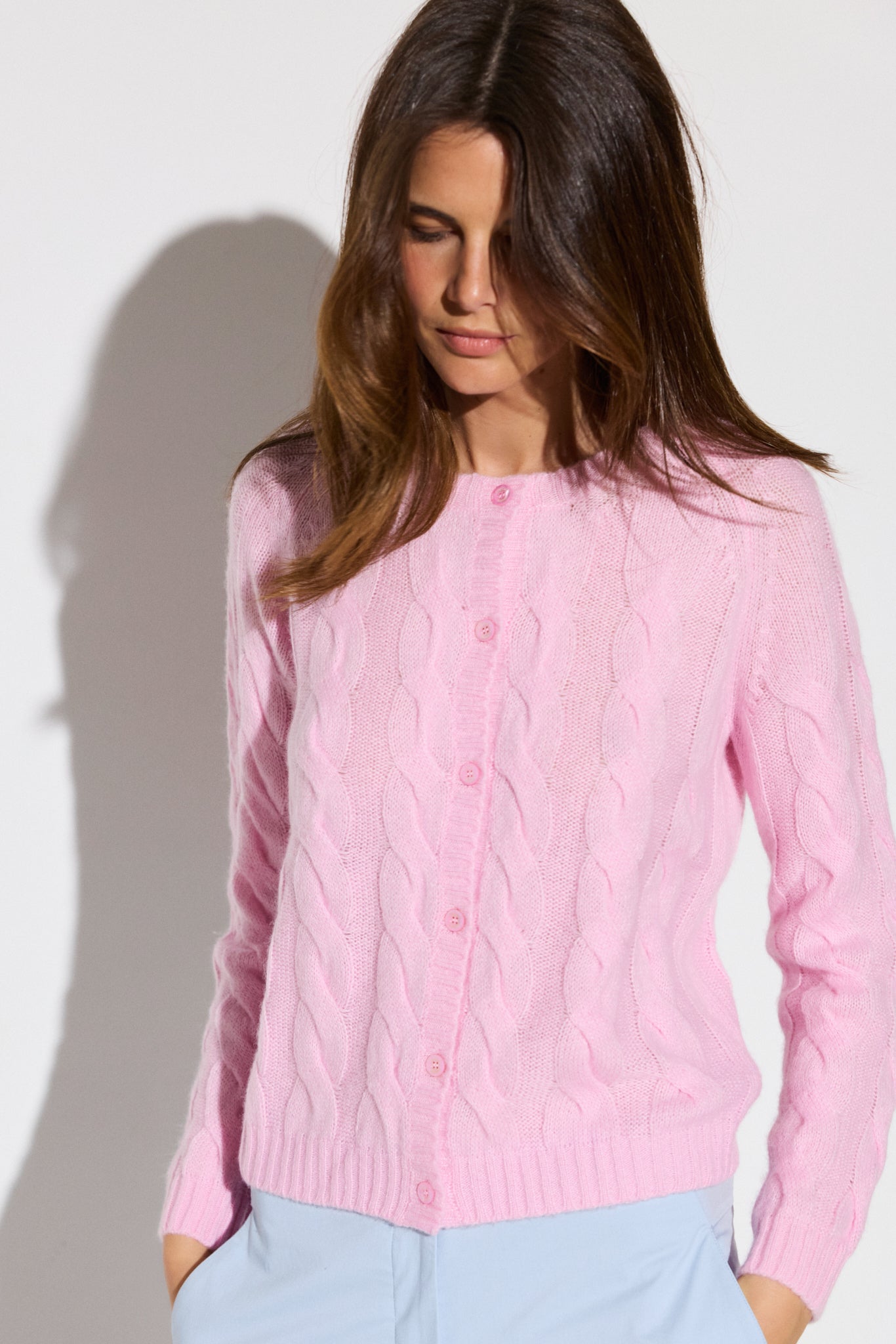 Cloud cashmere and silk cable knit cardigan