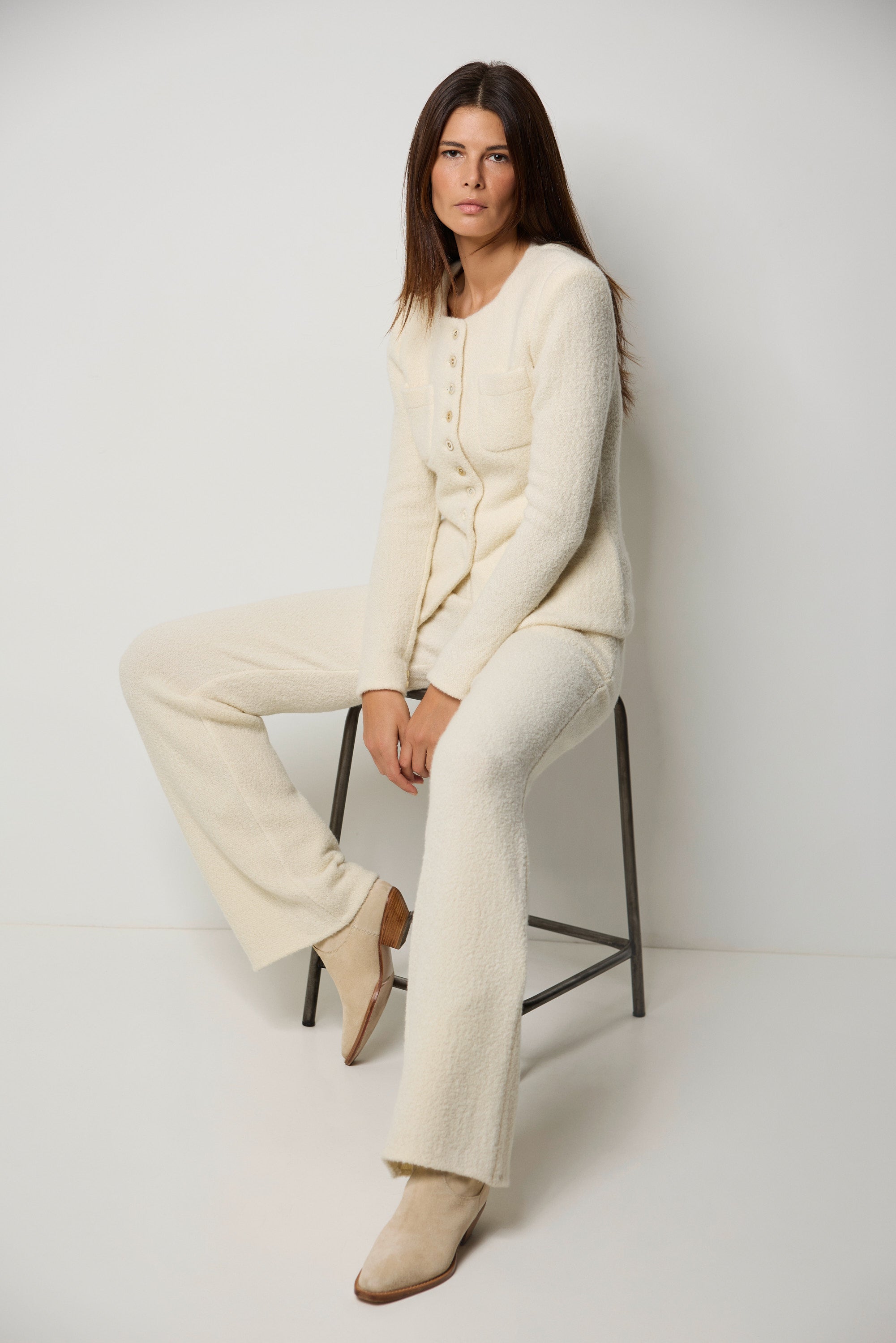 Pantalon en cachemire et soie bouclé MEGÈVE