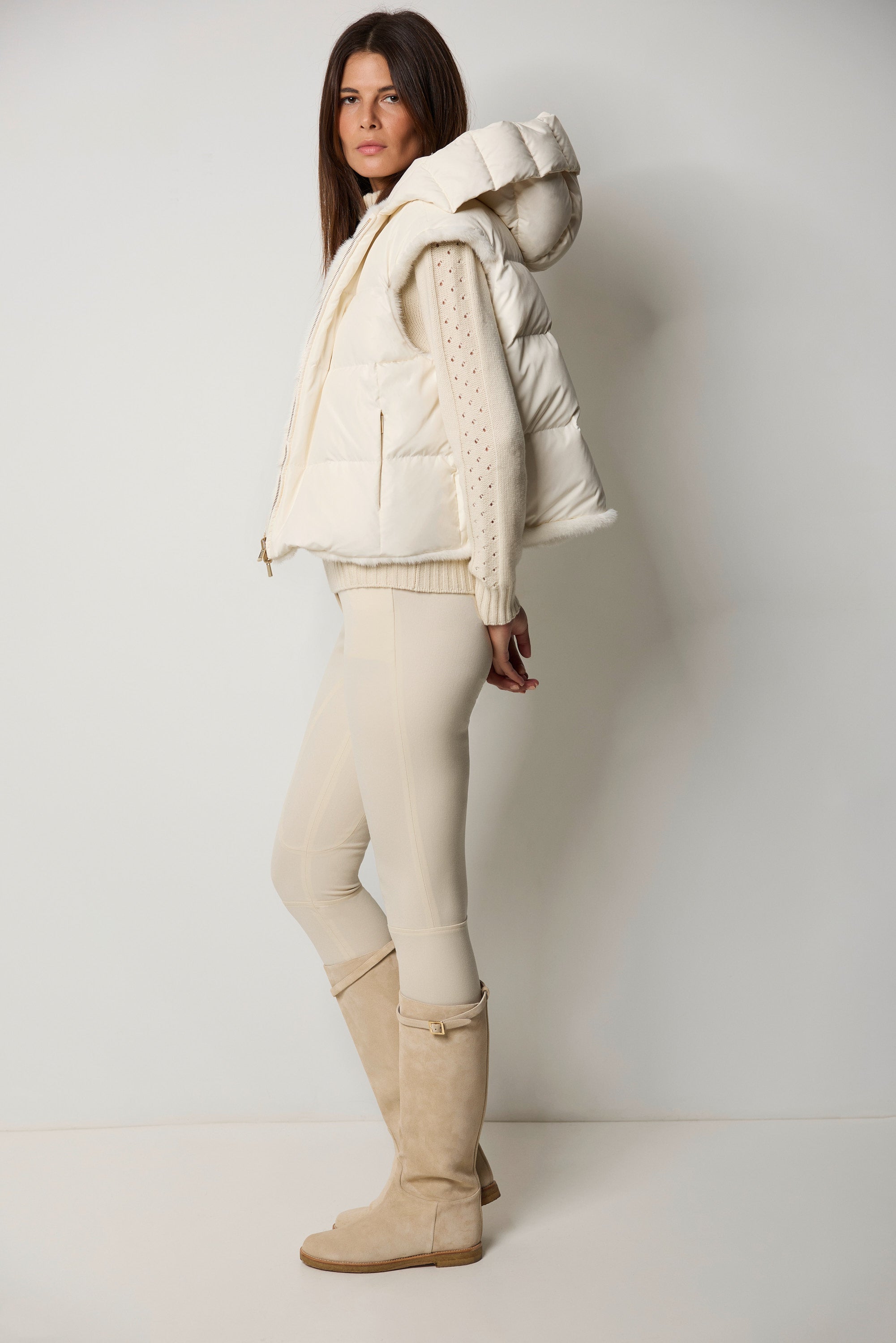 Gilet réversible en silk nylon et vison