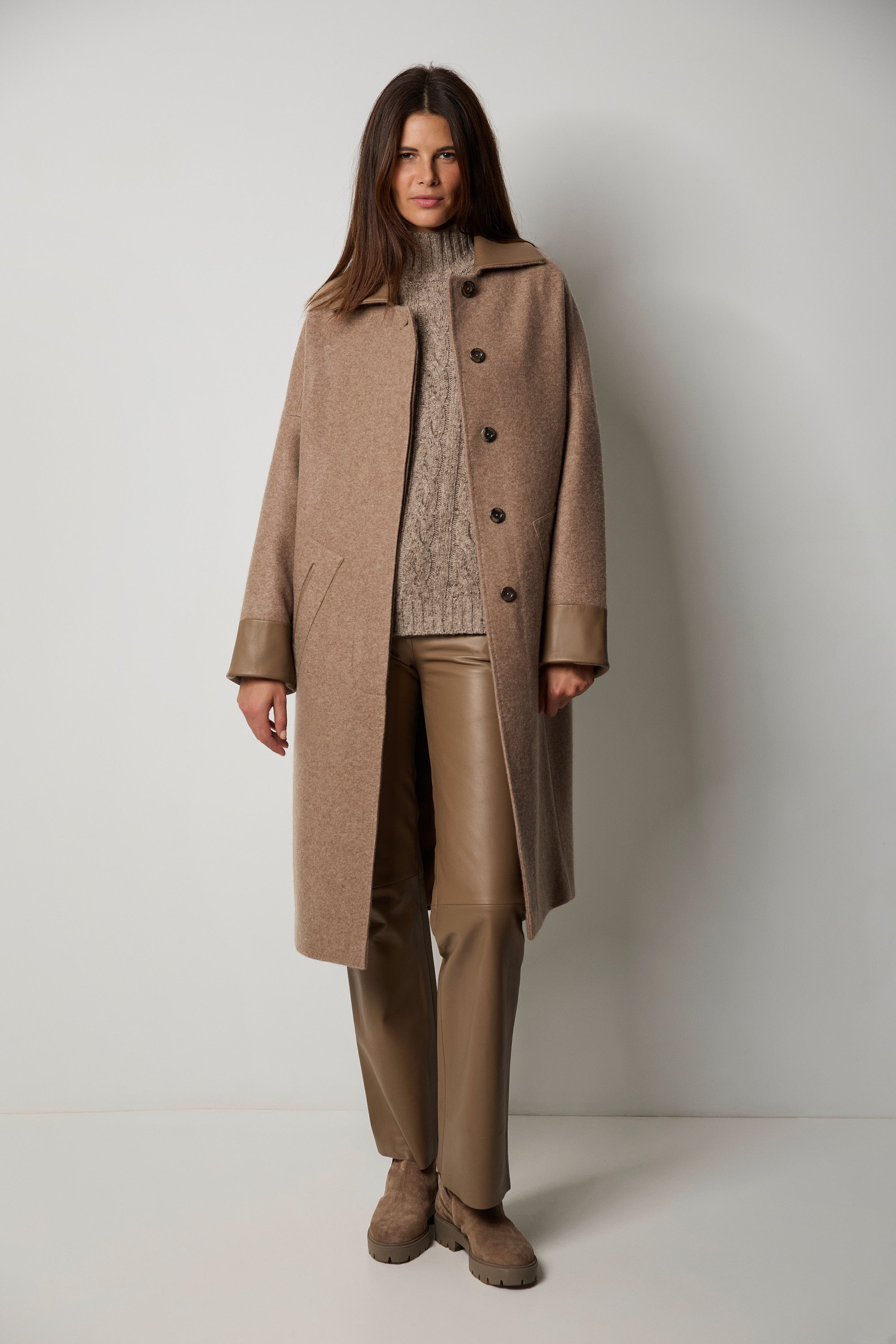 Manteau en cachemire et cuir nappa VIENNA