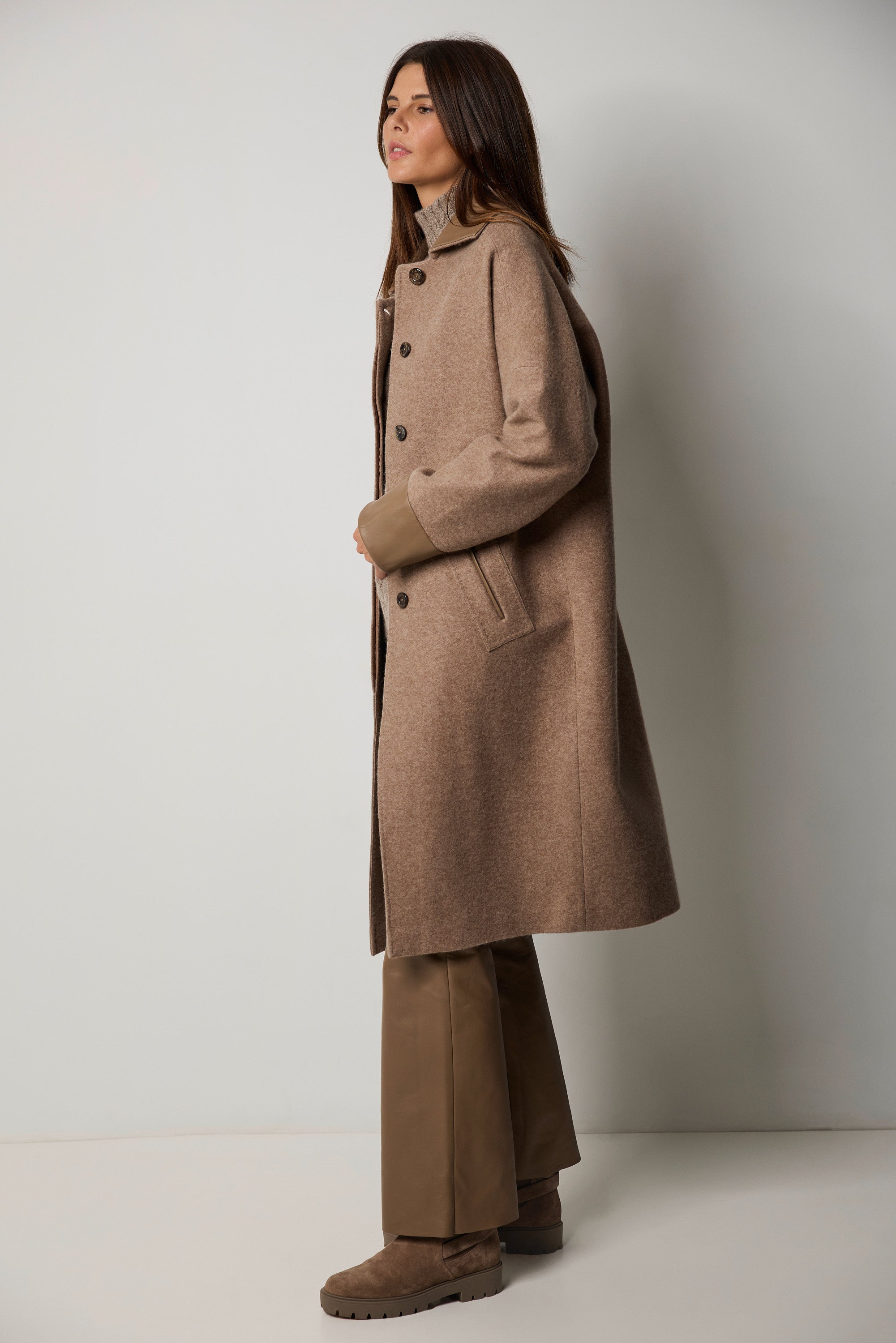 Manteau en cachemire et cuir nappa VIENNA