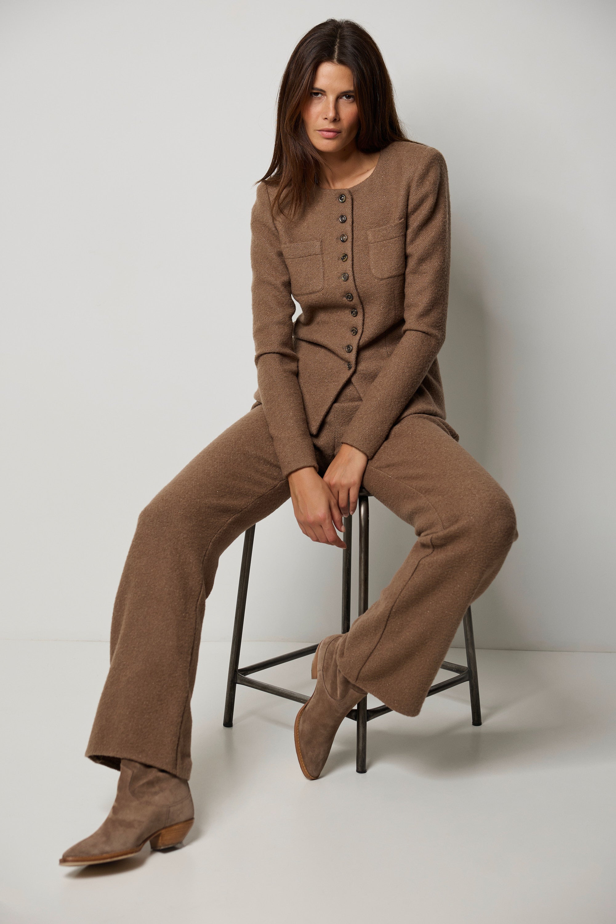 Pantalon en cachemire et soie bouclé MEGÈVE