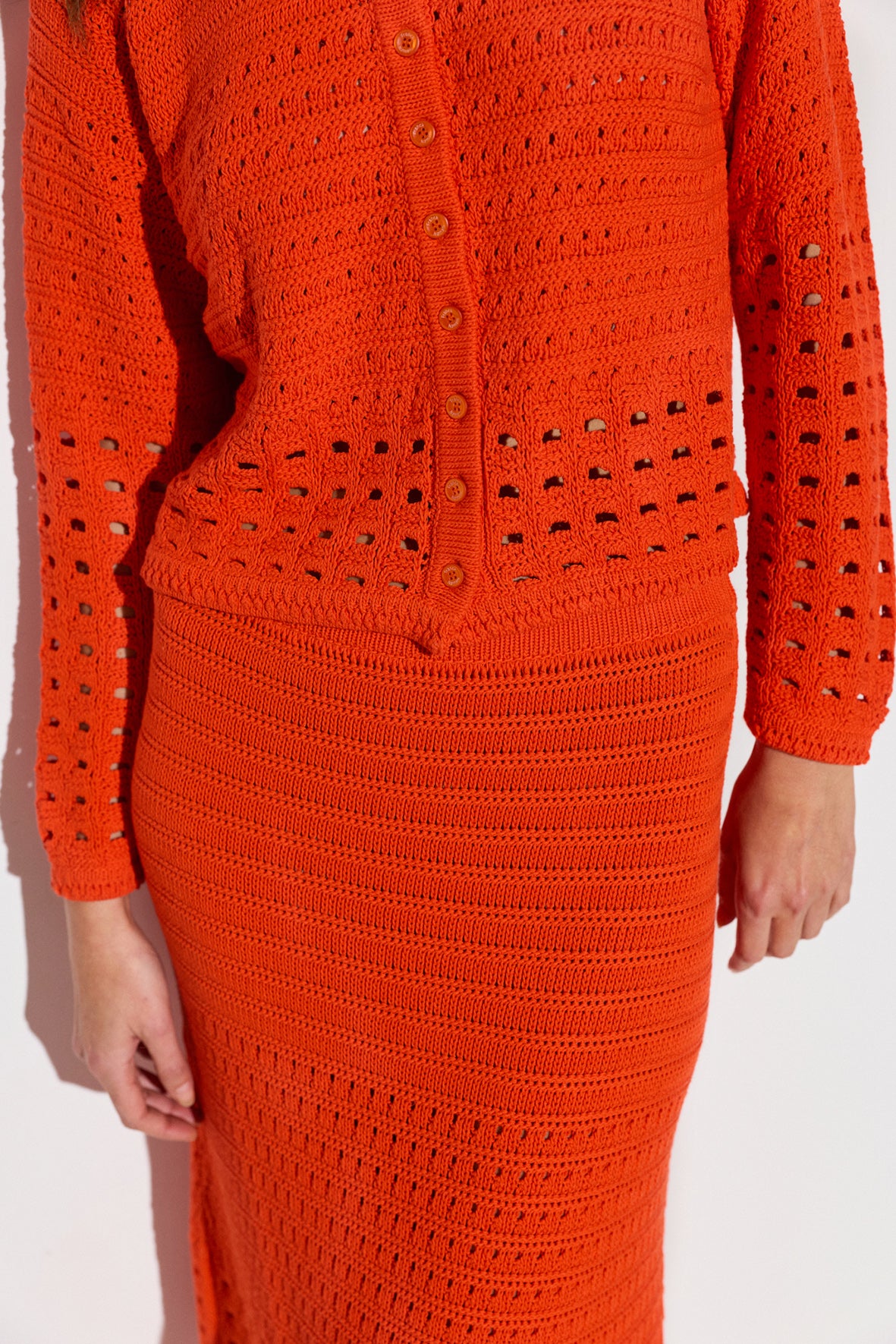 Jupe longue ajourée en coton et soie