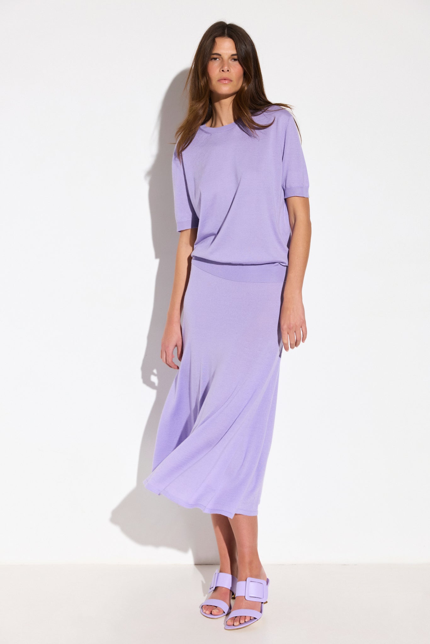 Jupe longue en cachemire et soie