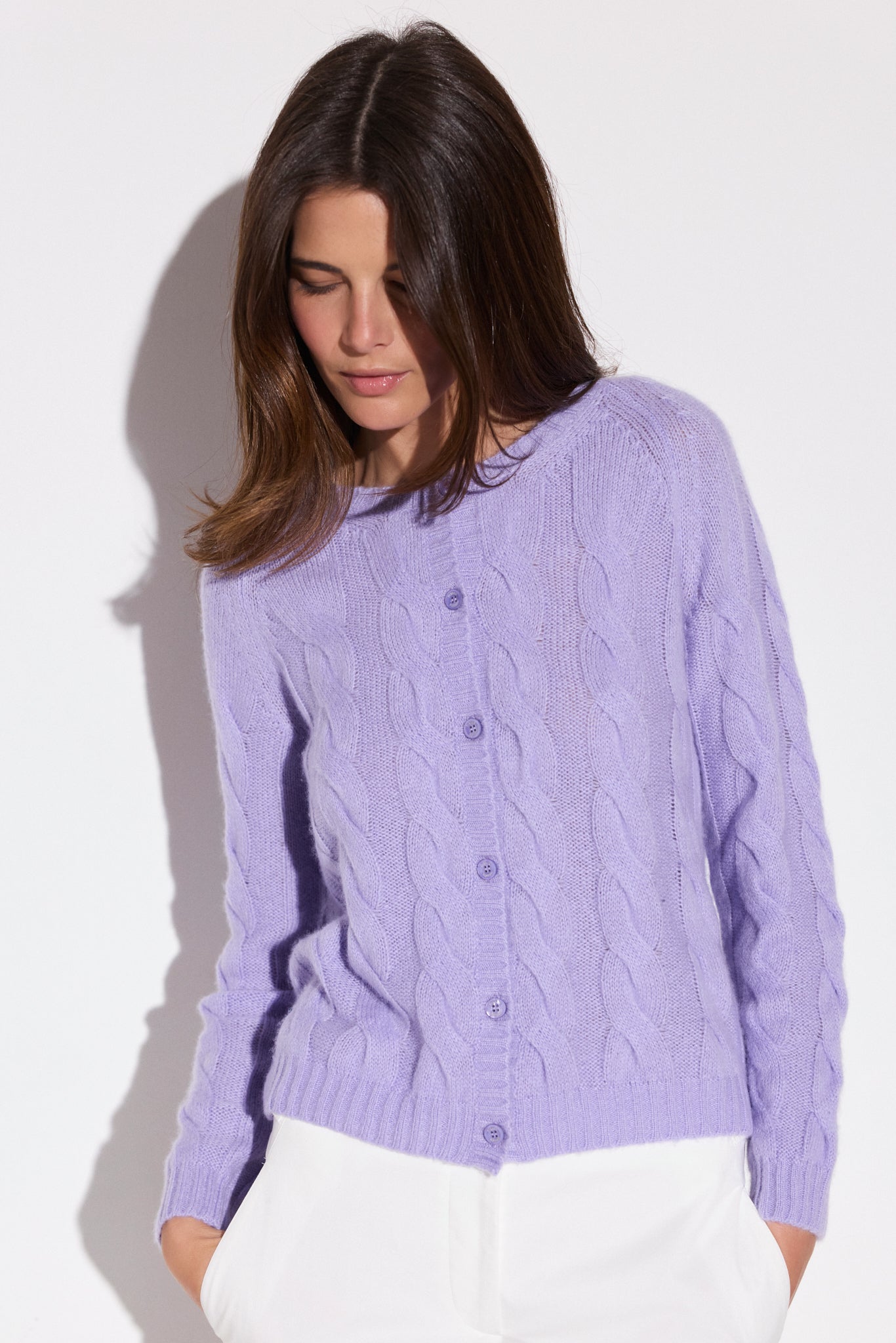 Cloud cashmere and silk cable knit cardigan