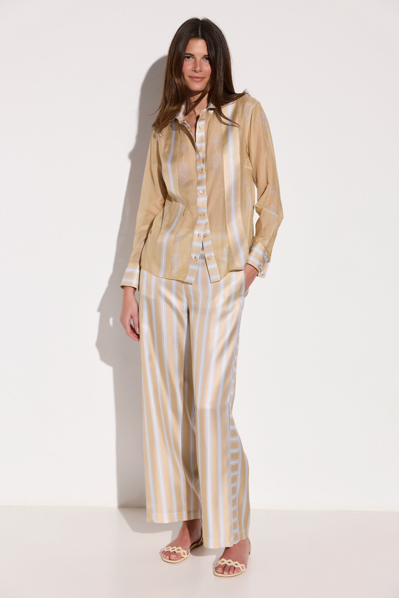 Pantalon en twill de soie rayé