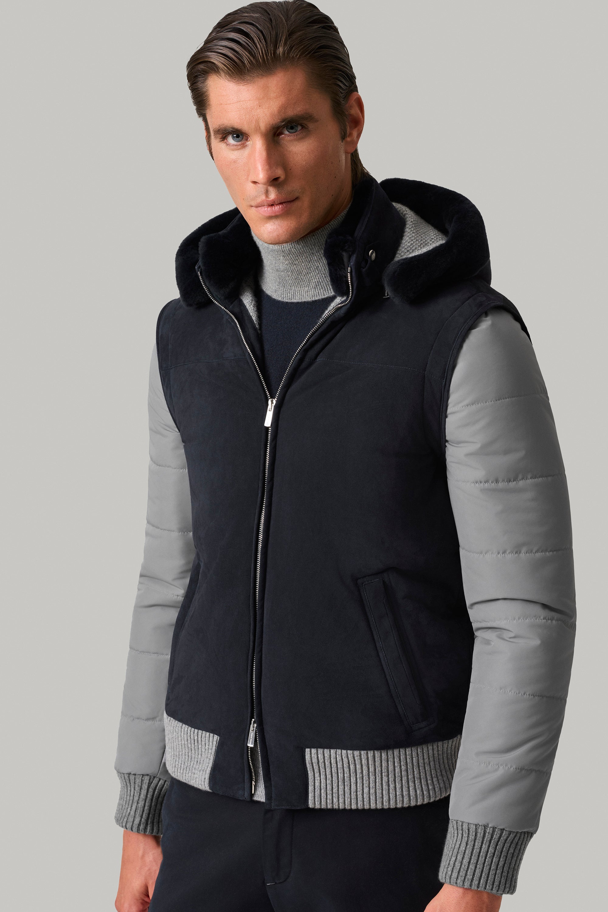 BRIDGE jacket in ultra-light suede and silk nylon