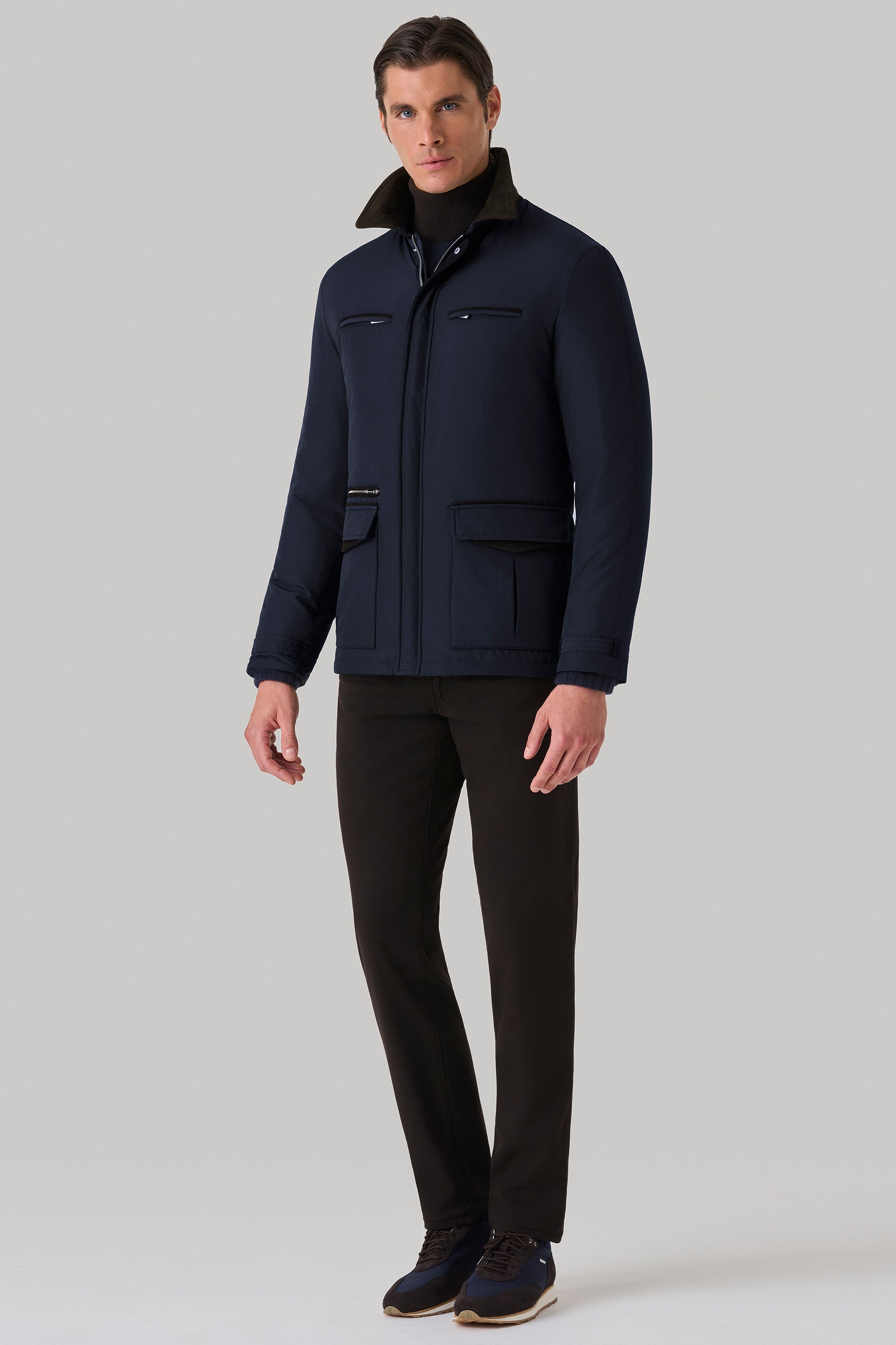 Parka Bond en silk nylon ultra-light et suède