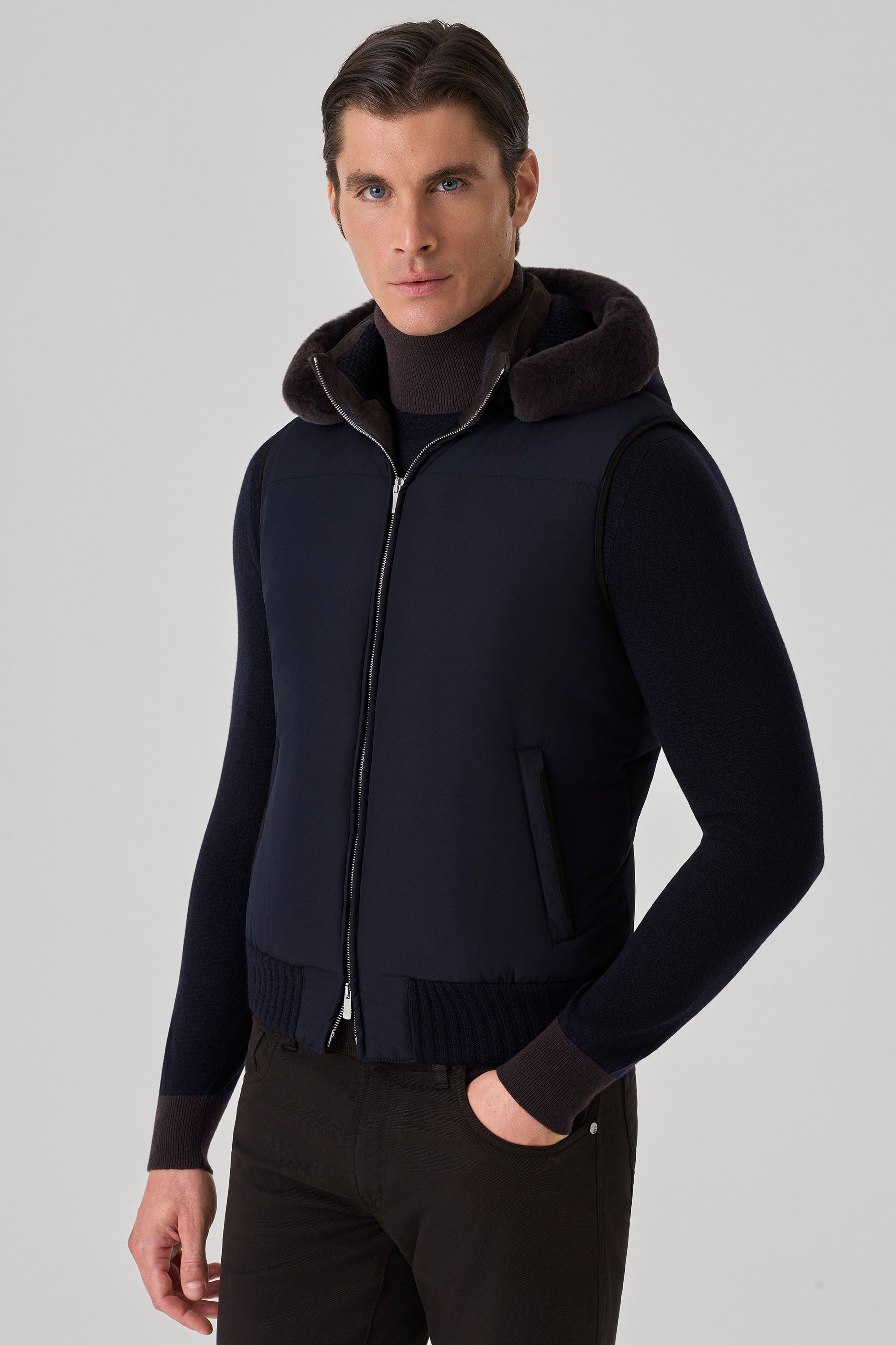 Gilet Elvis en silk nylon ultra-light et vison