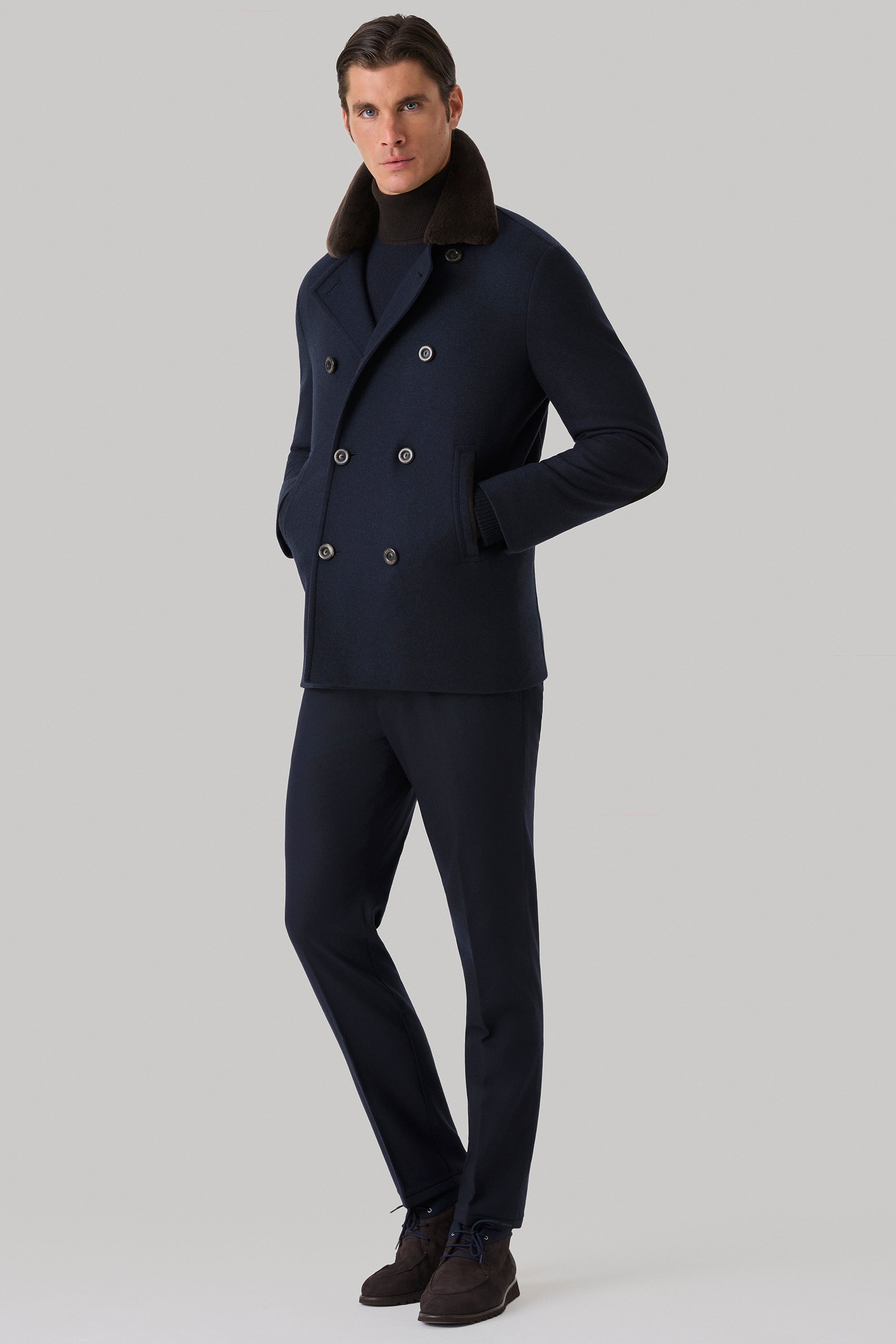 Ultimum cashmere® felt duffle coat with mink collar