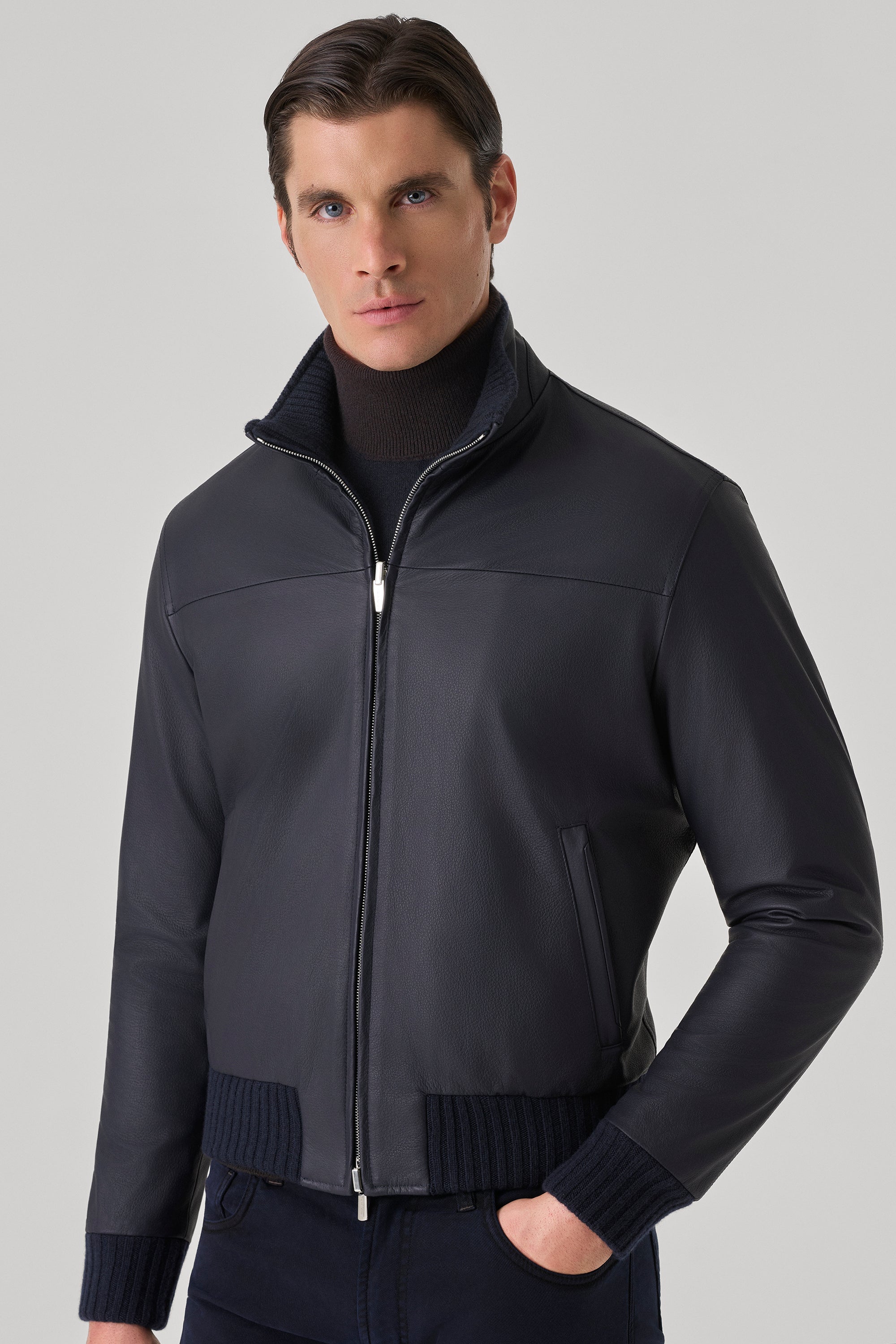Blouson Confort réversible en cuir de cerf et ultimum cachemire felt