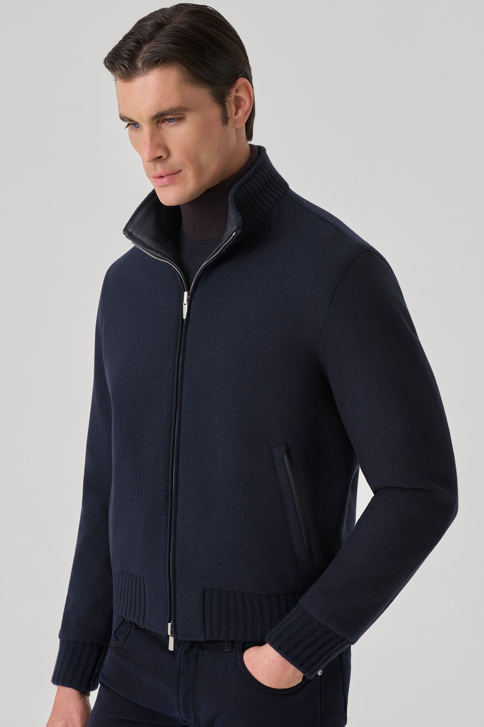 Blouson Confort réversible en cuir de cerf et ultimum cachemire felt