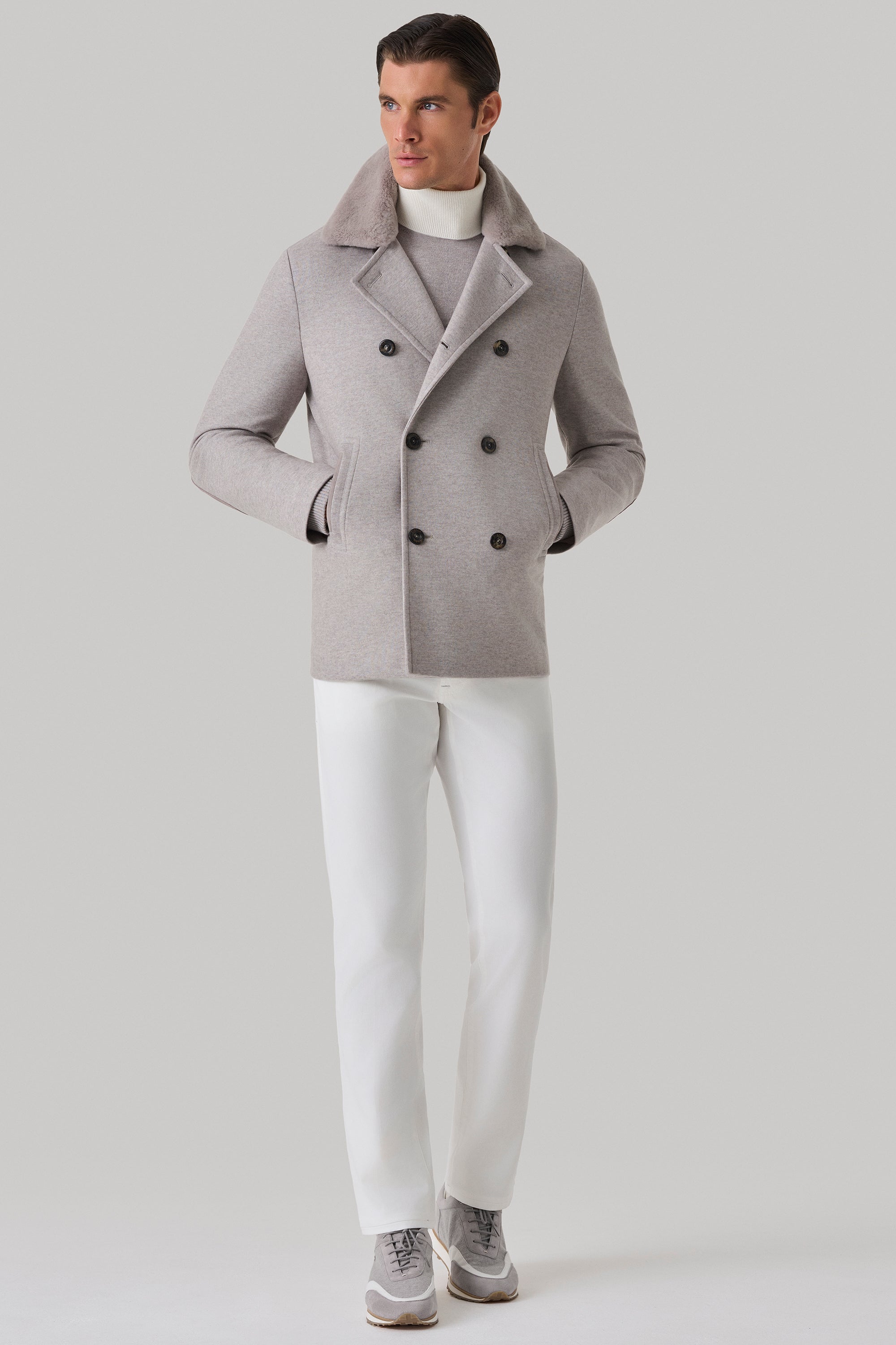 Ultimum cashmere® felt duffle coat with mink collar