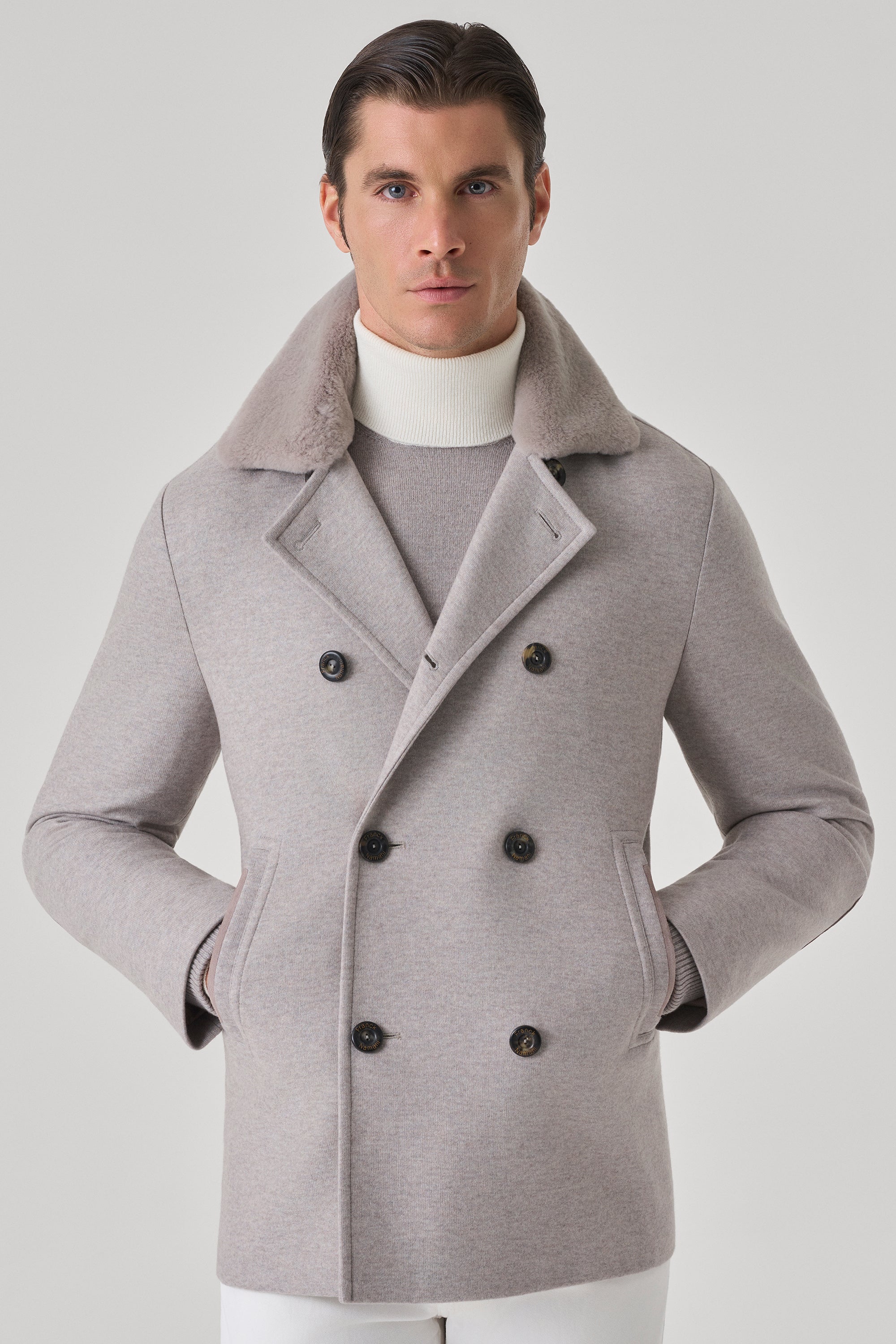 Ultimum cashmere® felt duffle coat with mink collar