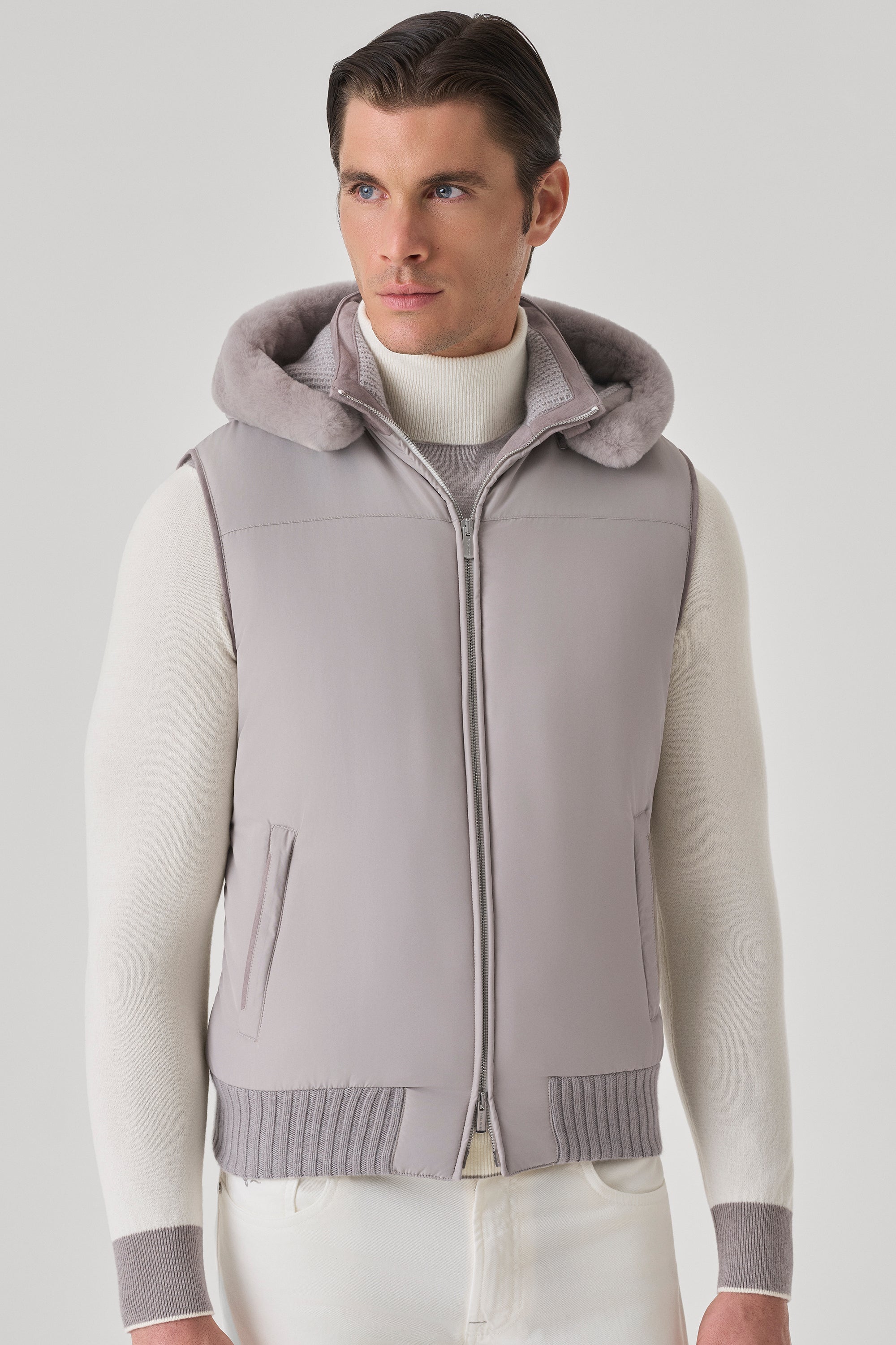 Gilet Elvis en silk nylon ultra-light et vison