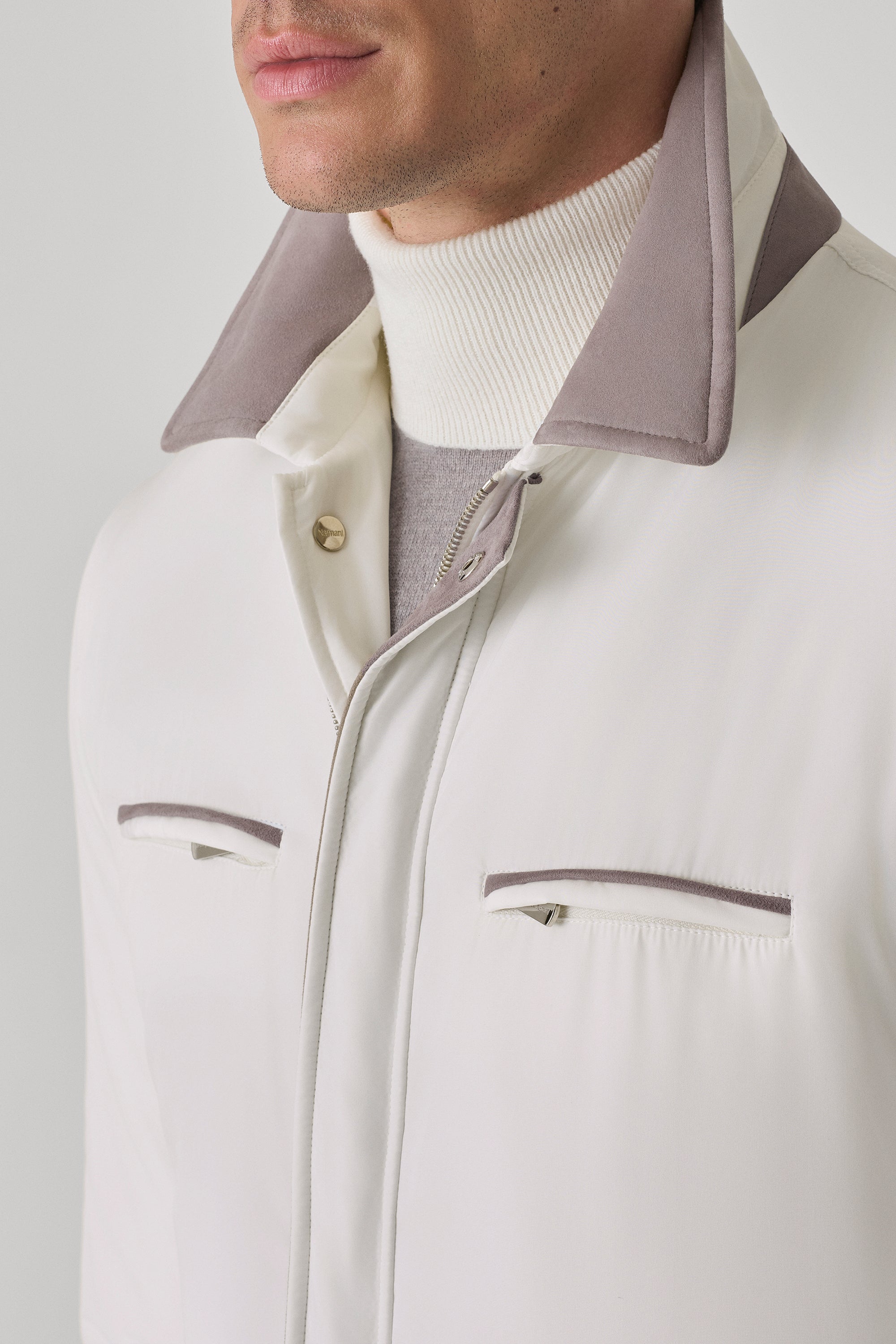 Parka Bond en silk nylon ultra-light et suède