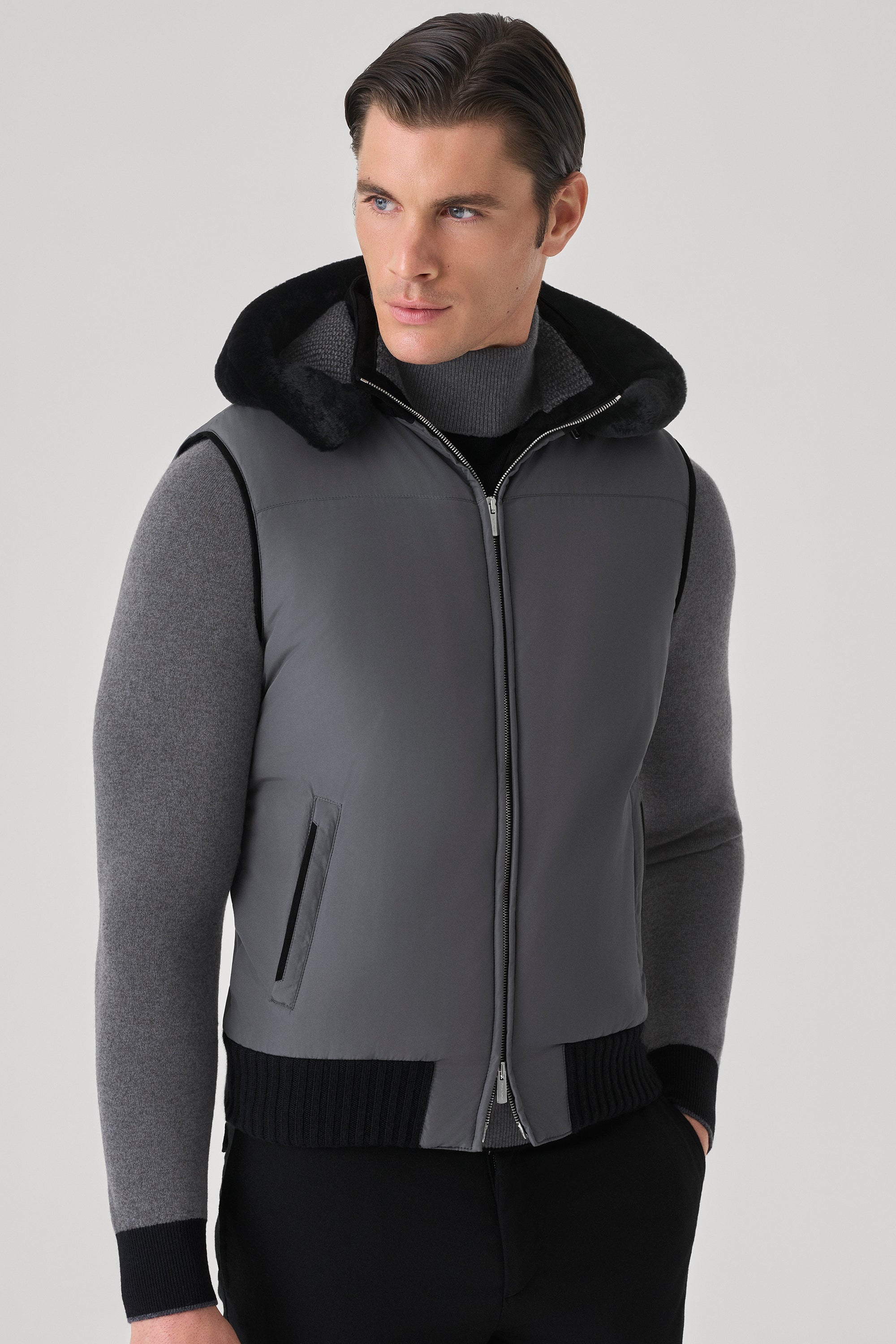 Gilet Elvis en silk nylon ultra-light et vison
